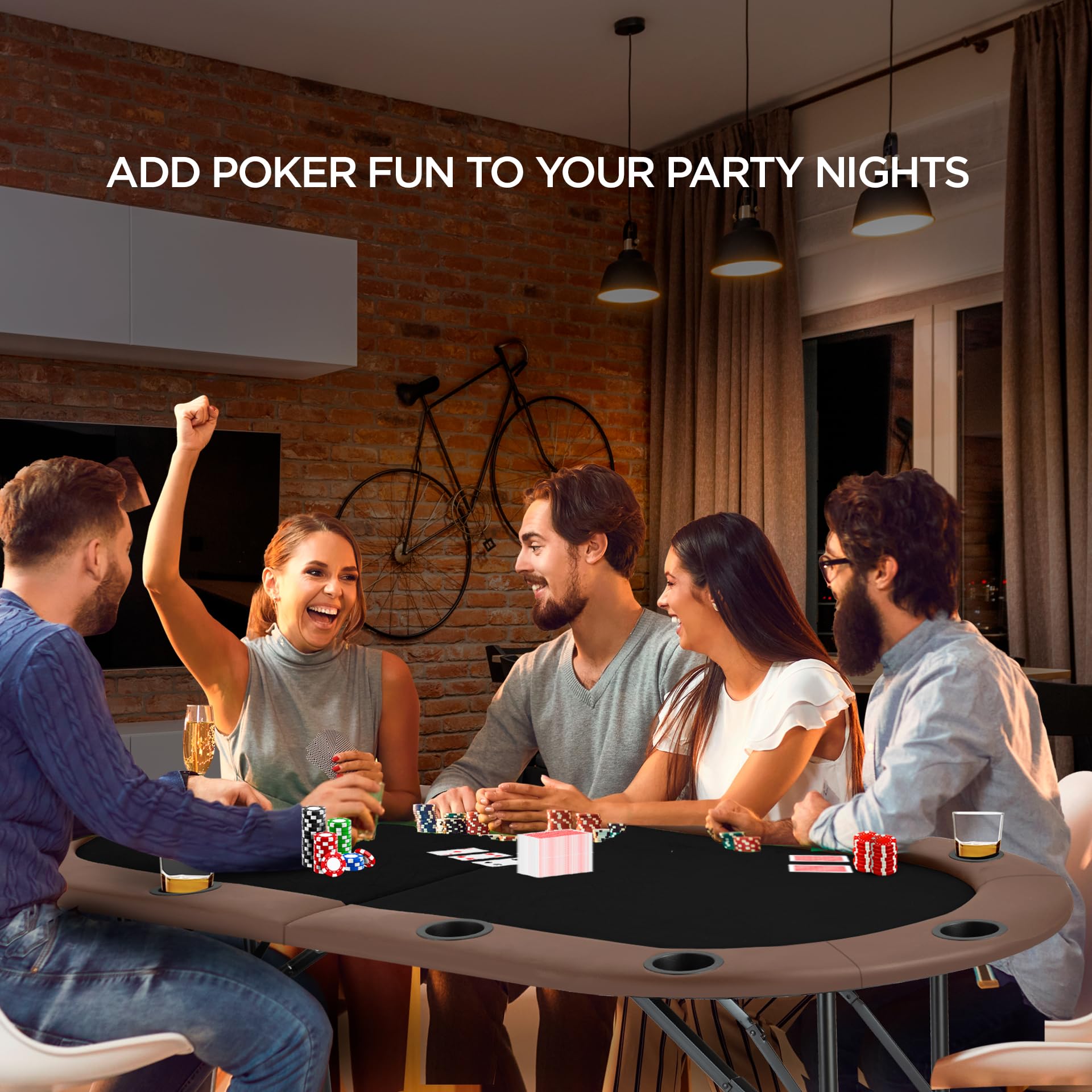 10-Player Foldable Poker Table with Durable Padded Rail & Premium Felt Surface - Professional Texas Holdem Poker Table for Home Games, Casino Nights & Poker Tournaments