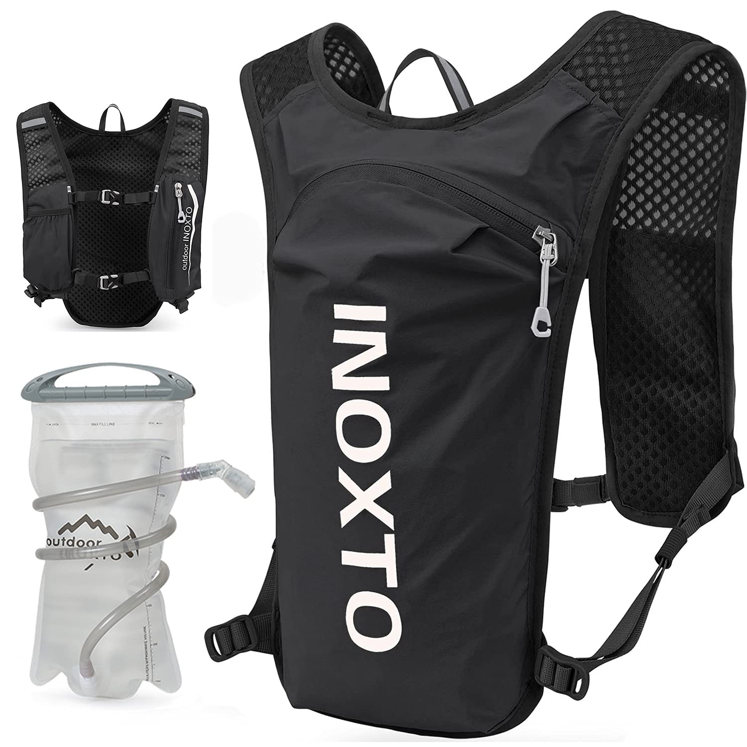 INOXTO Lightweight Running Hydration Vest Backpack with 1.5L Water Bladder - Breathable Trail Running Gear for Hiking, Cycling, Marathon - Unisex Design for Women, Men & Kids - Perfect for Outdoor Adventures & Endurance Sports