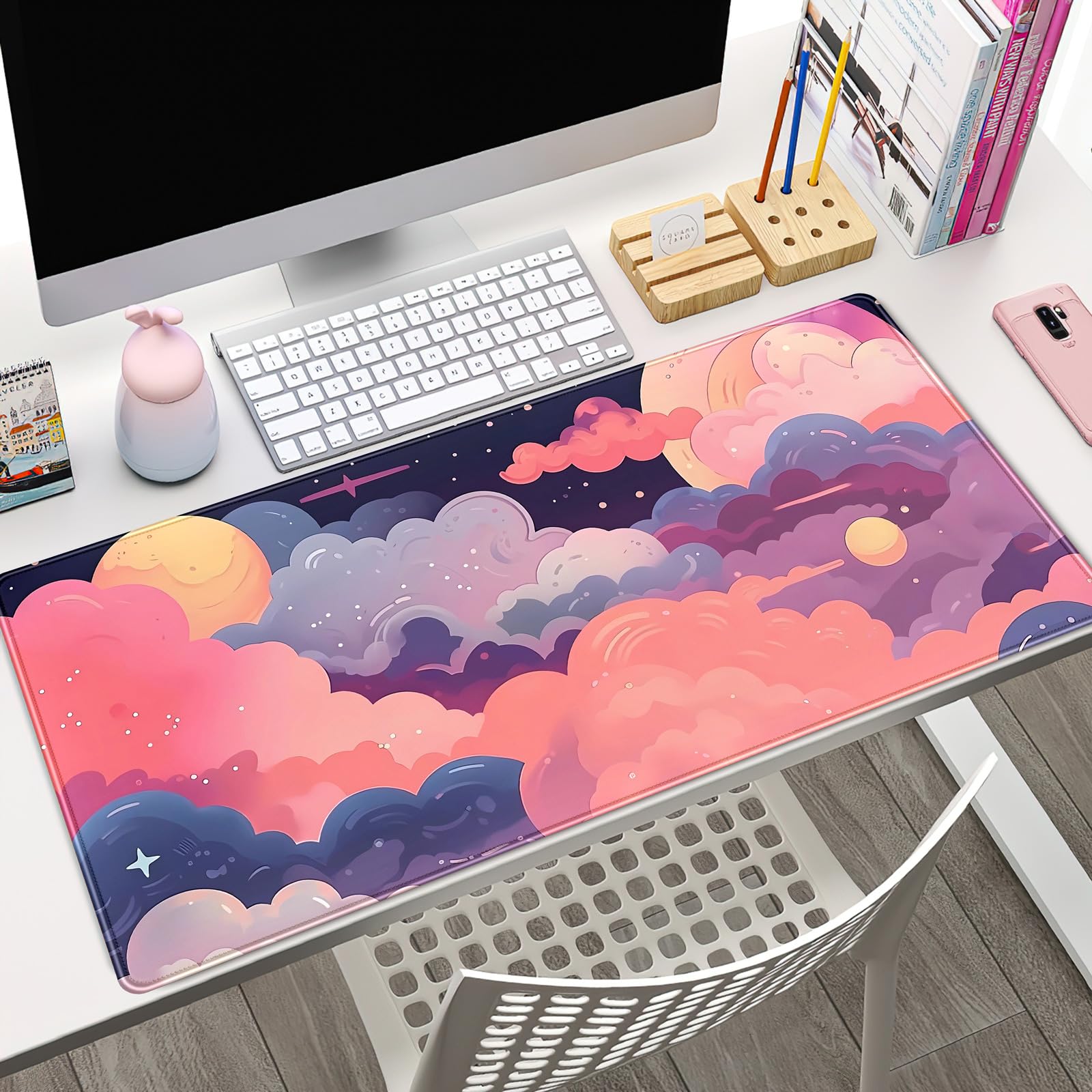 Kawaii Pink Purple Cloud Anime XXL Gaming Mouse Pad - 31.5