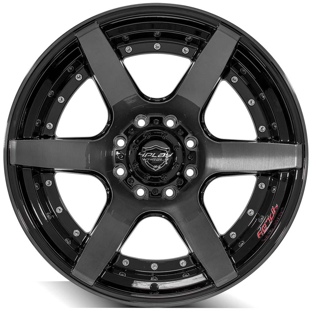 4Play Gen2 4P60 Gloss Black Wheels 22x12.0 - Brushed Face & Tinted Clear Finish - 8x180mm Bolt Pattern 124.1mm Hub - Perfect for Off-Road Trucks and SUVs