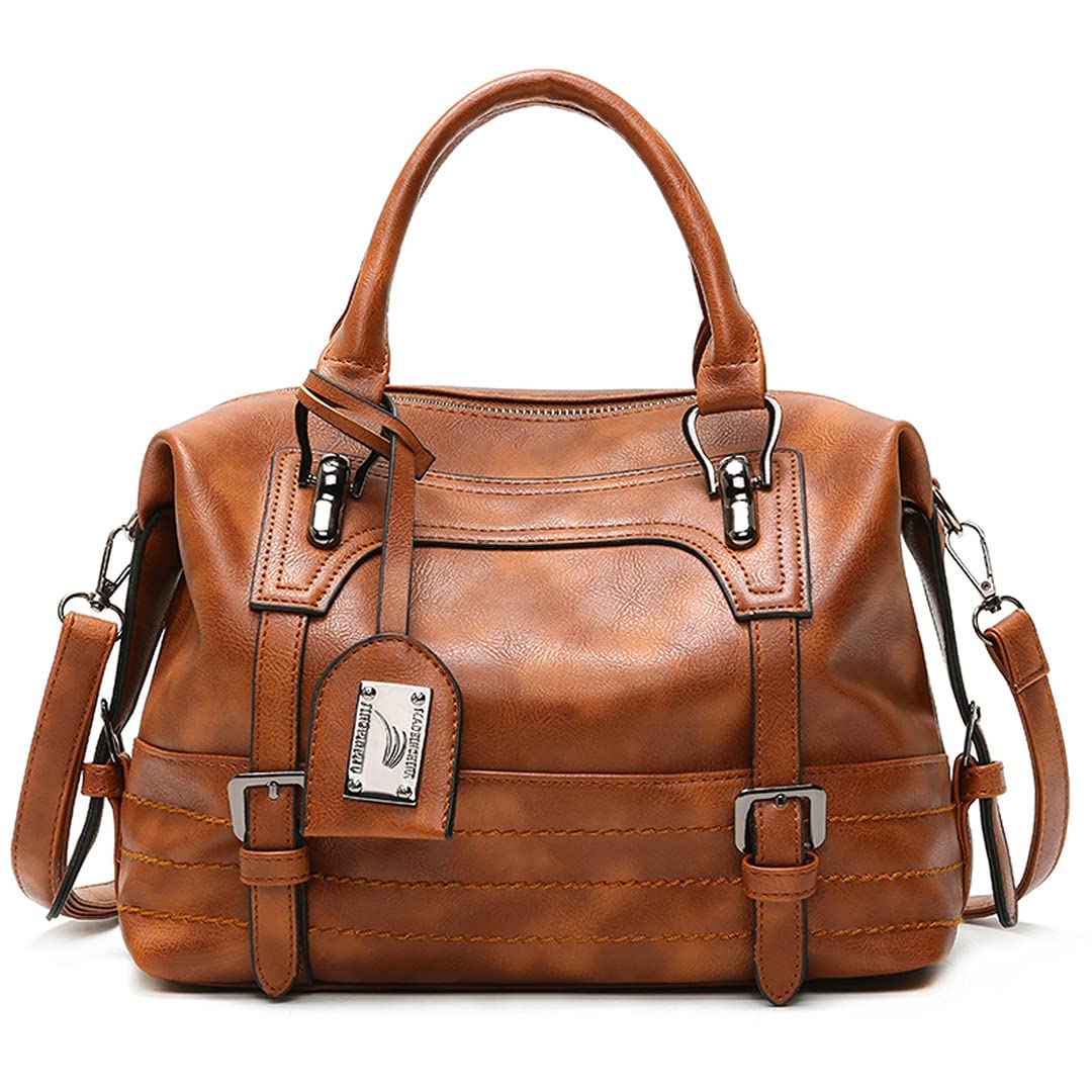 Stylish Large Leather Tote Bag for Women - Spacious Work & Travel Purse with Crossbody Strap (Brown, One Size) | Perfect for Office, Commuting & Weekend Getaways