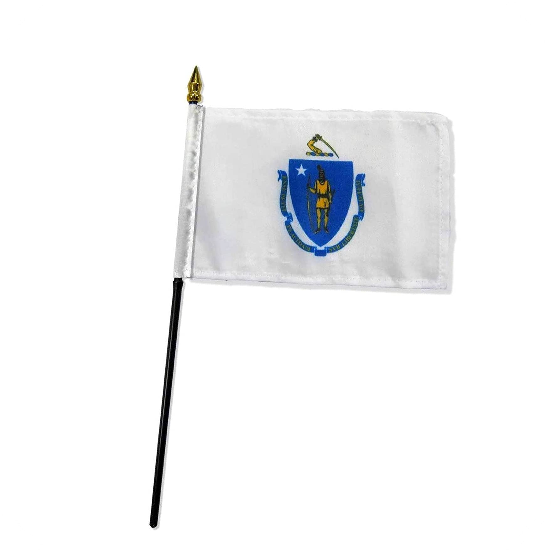 New Massachusetts State Flag 4x6 Inch - Premium Sewn Edges Desk & Table Stick Flag for Indoor/Outdoor Use - Perfect for Home, Office, Parties & All Weather Display (TR00656WI)