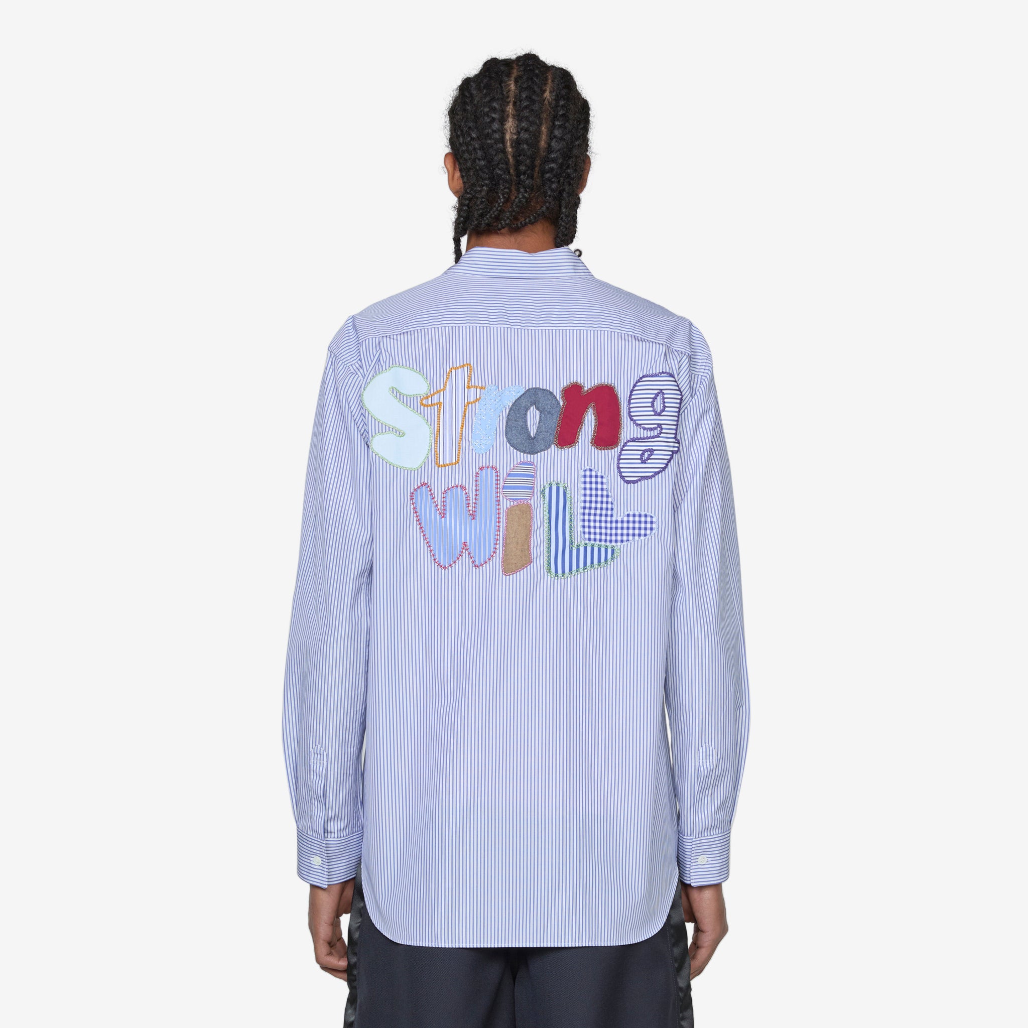 Strong Will Back Embroidered Shirt Stripe - Stylish Casual Button Down for Men | Perfect for Streetwear, Date Night & Everyday Outfits