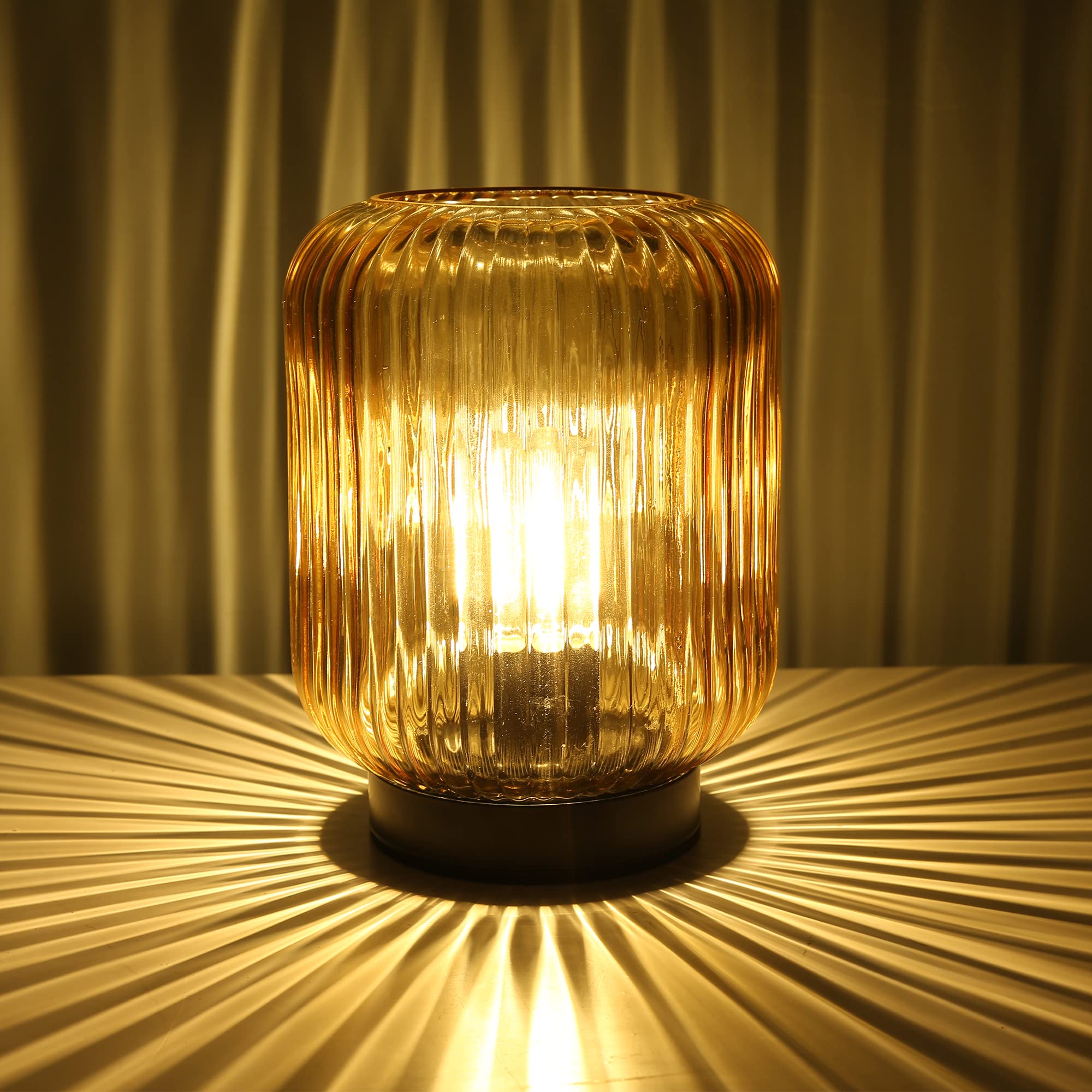 Battery Operated Table Lamp - Cordless LED Night Light with Decorative Glass Shade for Bedroom, Living Room & Home Decor - Gold | Perfect for Reading, Nightstand & Mood Lighting