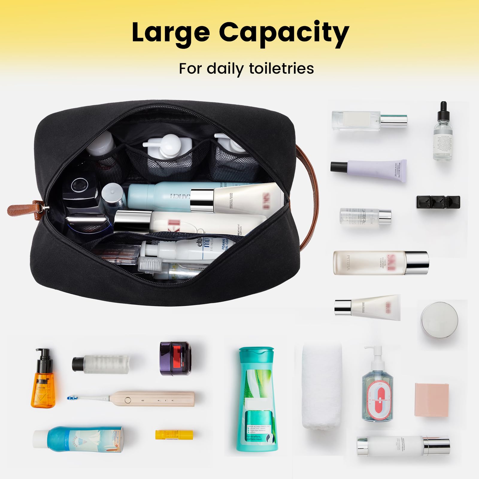 Vorspack Large Waterproof Hanging Toiletry Bag for Men - Travel Shaving Dopp Kit with Spacious Capacity, Durable Canvas Material (Black) - Perfect for Business Trips, Camping & Gym Essentials Organization