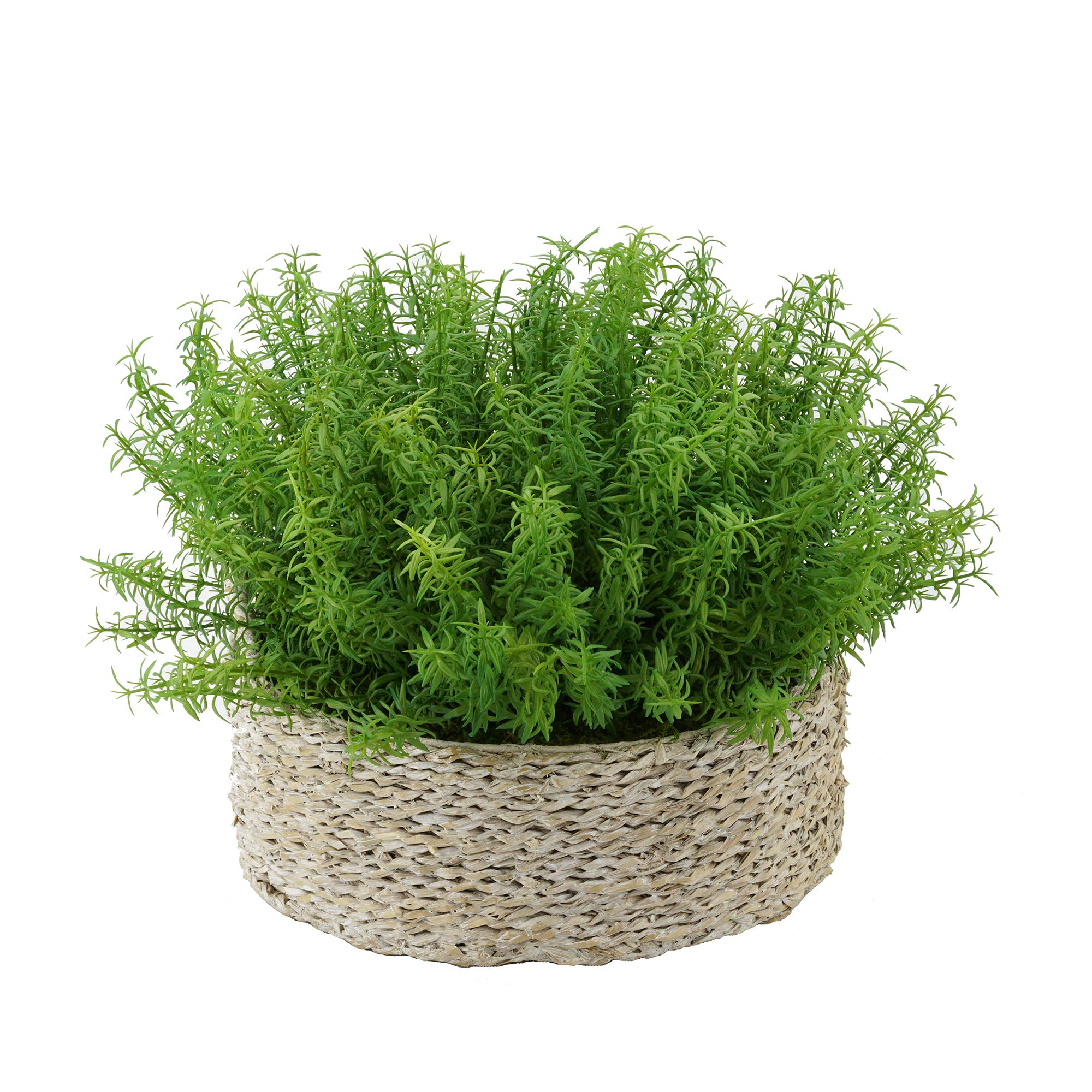 Faux Rosemary Grass in Large Seagrass Tray Basket - White-Wash Seagrass Decor for Kitchen, Bathroom & Farmhouse Style Home
