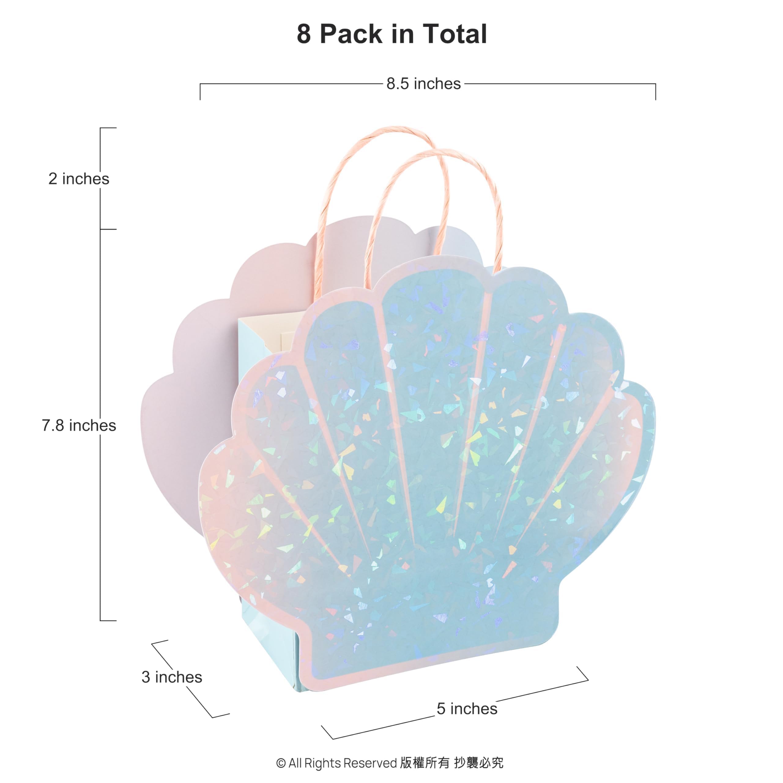 Cheerland Seashell Party Favor Bags - 8 Pack Mermaid Birthday Decorations, Under the Sea Theme Party Supplies, Summer Ocean Beach Picnic Celebration Gift Bags for Kids & Adults - Perfect for Birthday Parties, Baby Showers, and Beach Themed Events