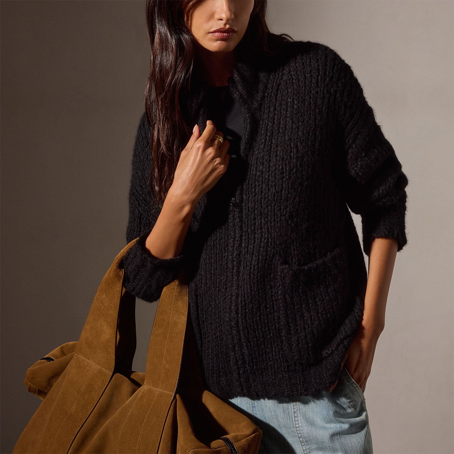 Soft Cloud Knit Cardigan for Women - Black | Cozy Lightweight Sweater for Fall & Winter | Perfect for Layering, Office Wear & Casual Outfits