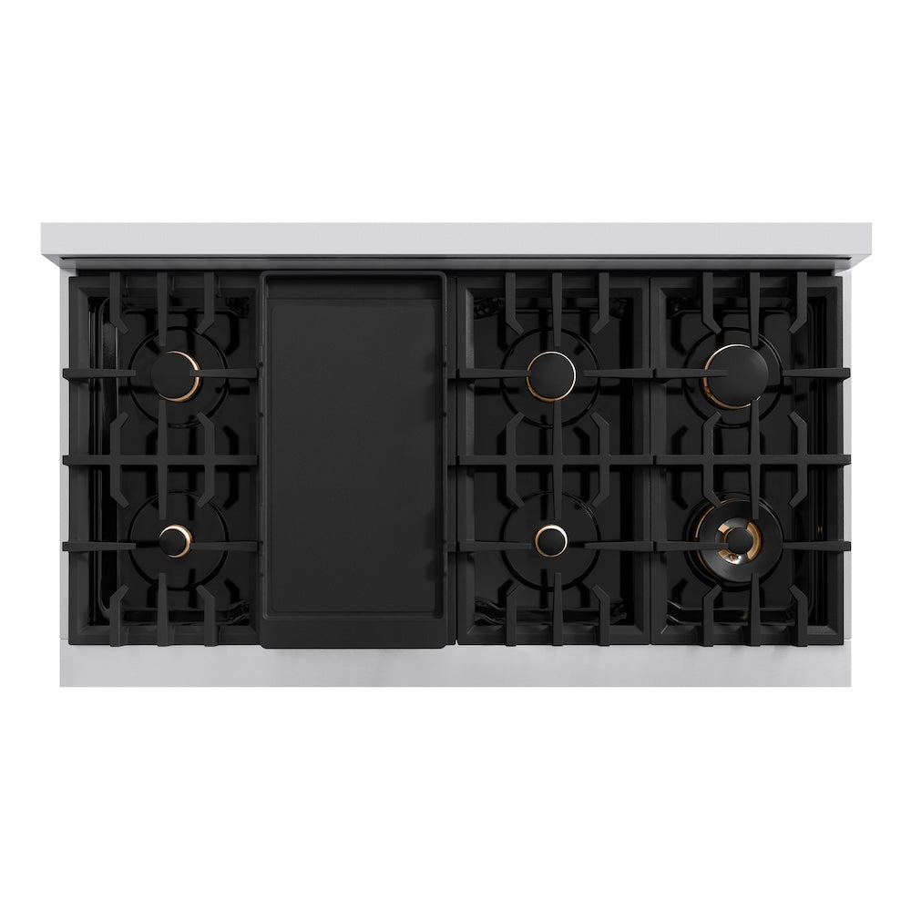 ZLINE Autograph Edition 48 Inch 6.7 Cu Ft Double Oven Gas Range with 8 Burner Cooktop - Stainless Steel with White Matte Doors & Black Accents (HGRZ WM 48 MB) - Perfect for Large Kitchens & Professional Cooking