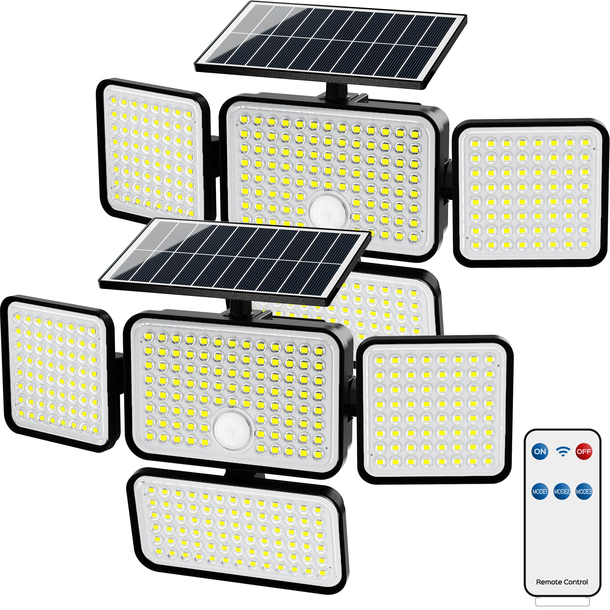 JACKYLED Solar Lights for Outside - 304 LED 8500K Bright Motion Sensor Outdoor Lights, 4 Adjustable Heads 3 Mode Solar Flood Lights, IP65 Waterproof LED Security Lights for Yard, Patio, Wall, Garden, Driveway (2 Pack)
