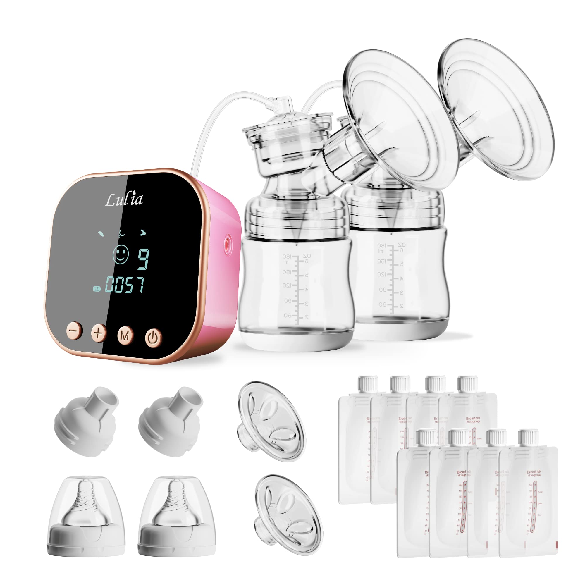 Double Electric Breast Pump - 3 Modes & 9 Levels Adjustable, Strong Suction Pain-Free Breastfeeding Pump with Rechargeable Battery, 2 Size Flanges for Comfort - Perfect for Home Use, Travel & Working Moms