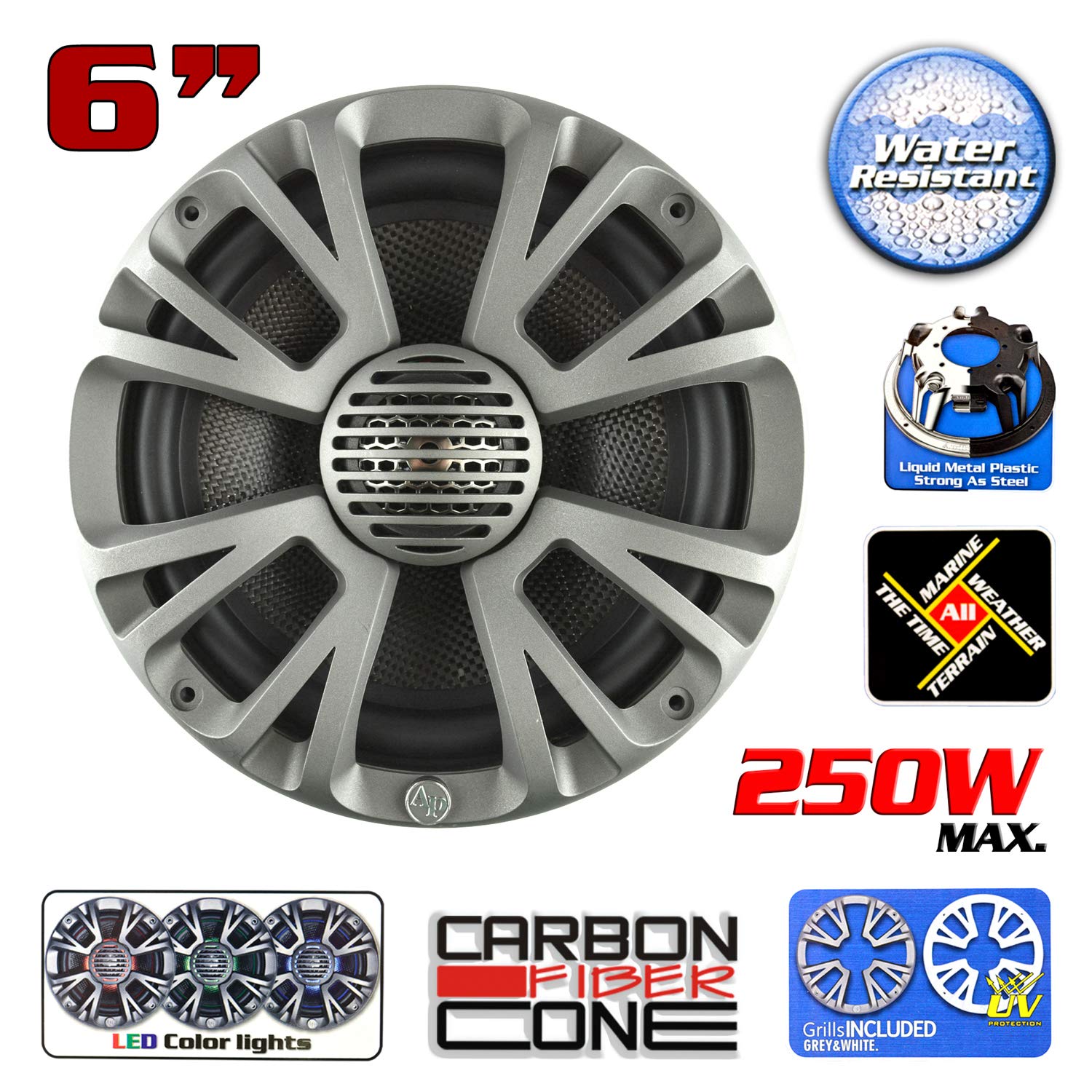 Audiopipe APMP 6.5 Inch Marine Speakers with LED Lights - Waterproof Boat Audio for Pontoon, Yacht & Pool Party