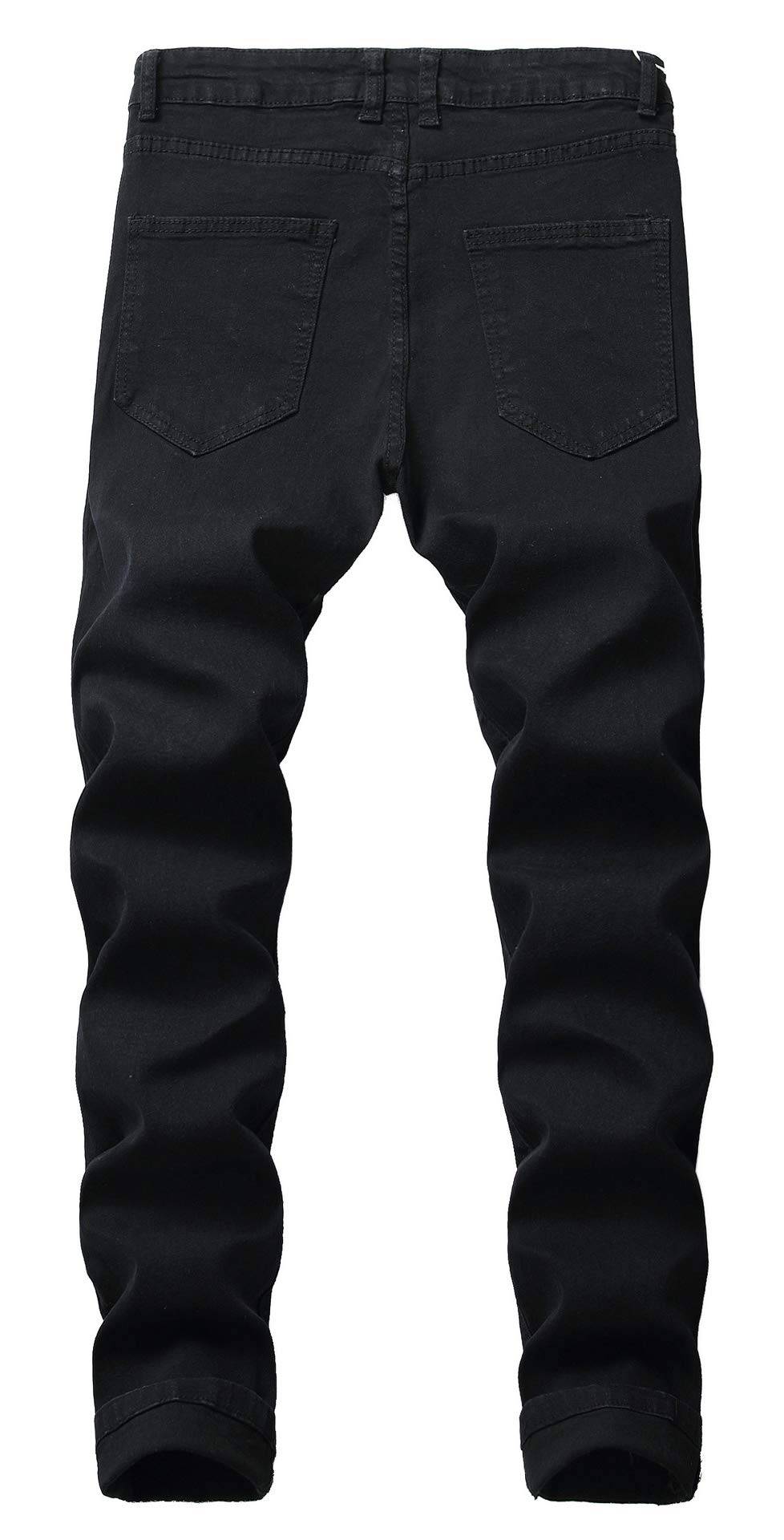 Qazel Vorrlon Men's Slim Fit Black Stretch Destroyed Ripped Skinny Jeans - Stylish Distressed Denim for Casual Wear & Night Out
