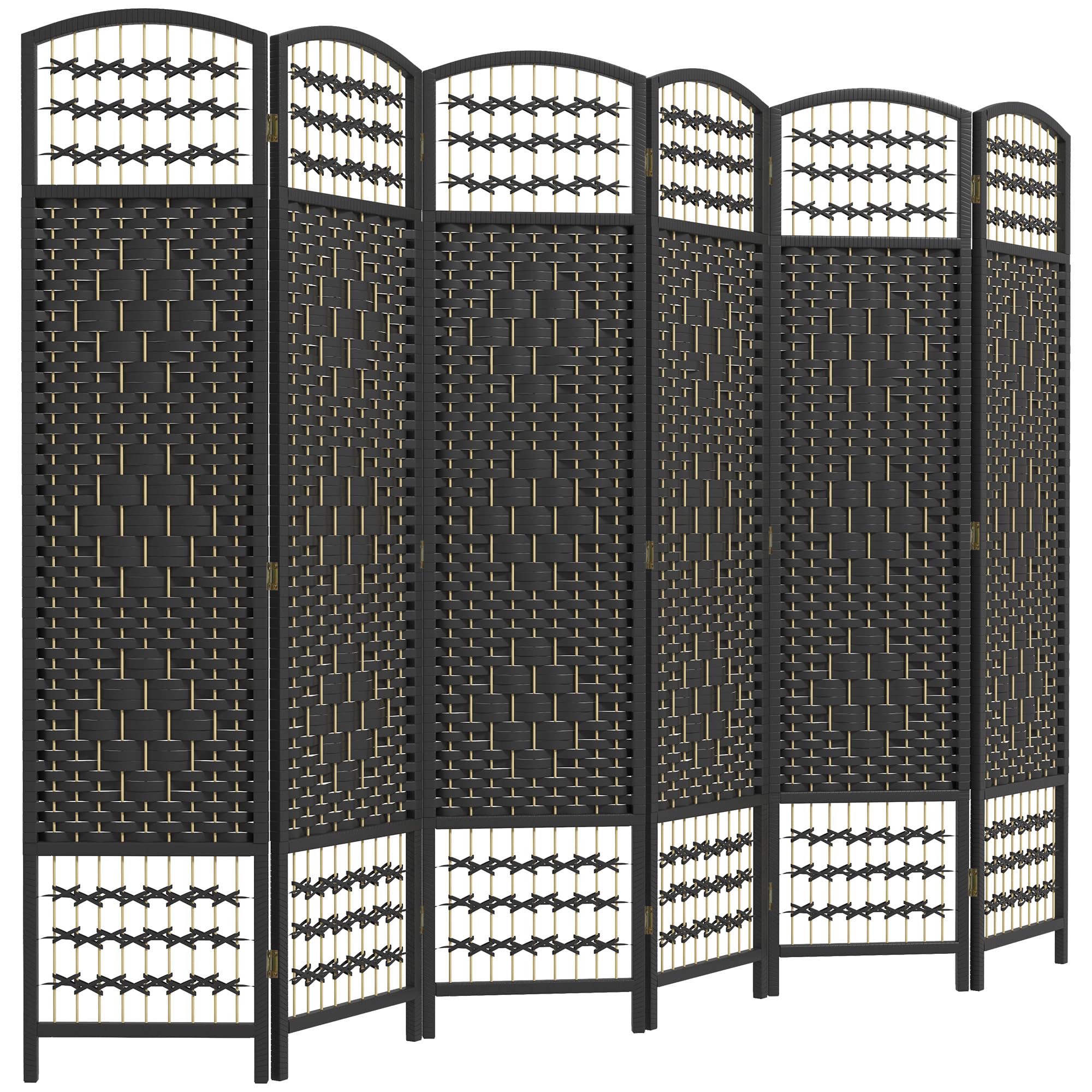 HOMCOM 6 Panel Folding Room Divider Privacy Screen - 5.6' Freestanding Partition Wall Separator with Wave Fiber Design in Black - Perfect for Home Office, Bedroom Privacy, Studio Space Division & Event Decoration