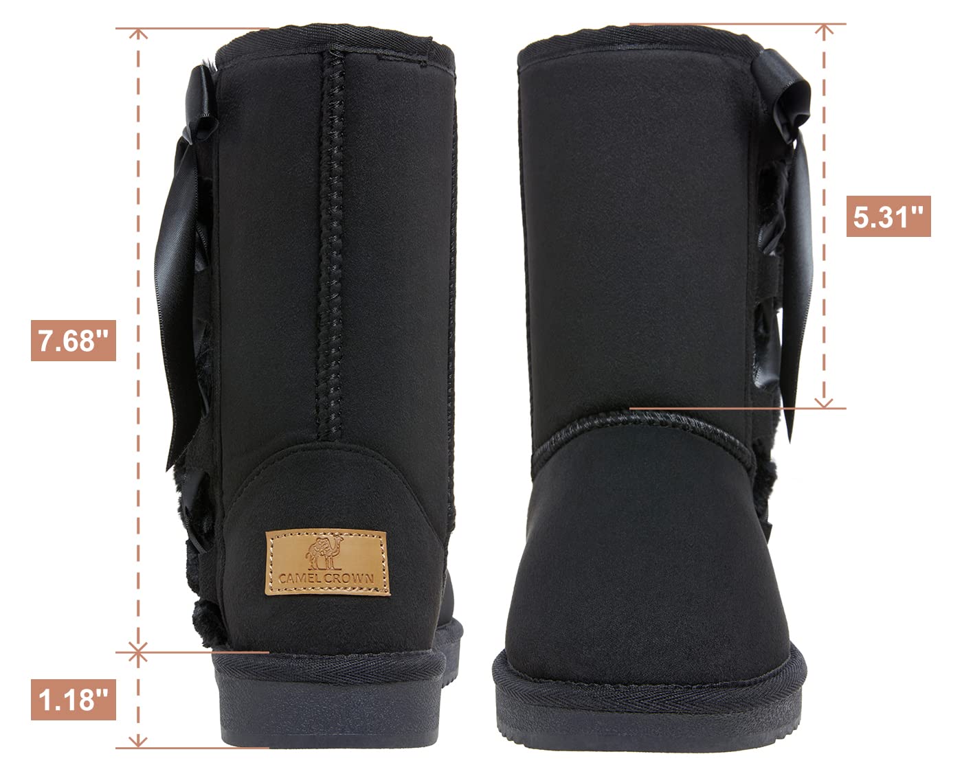 CAMEL CROWN Women's Winter Snow Boots - Waterproof Foldable Mid-Calf Boots with Warm Fur Lining & Side Zipper - Non-Slip Outdoor Boots for Snowy Weather, Hiking & Casual Wear