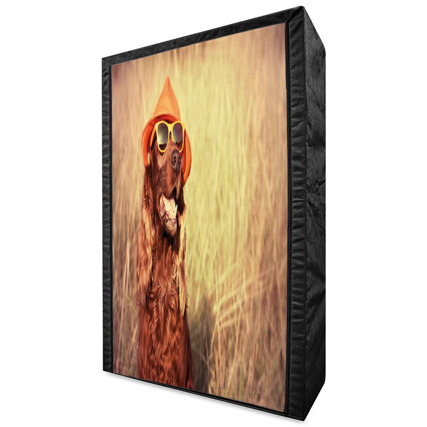 Ambesonne Funny Retro Irish Setter Dog Fabric Wardrobe - 42.5 Inch Portable Clothing Organizer with Shelves, Red-Brown Tan - Humorous Dog Wearing Hat & Sunglasses Design - Perfect for Bedroom, Closet & Dorm Storage Solutions