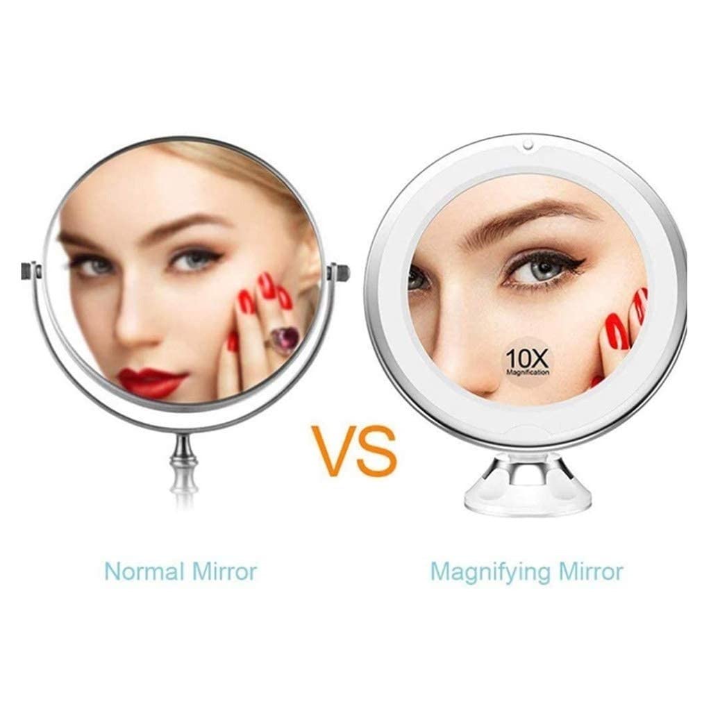 10X Magnifying LED Cosmetic Mirror with Suction Cup - Adjustable Brightness Vanity Mirror for Bathroom, Bedroom & Makeup Table - Perfect for Makeup Application, Skincare & Shaving