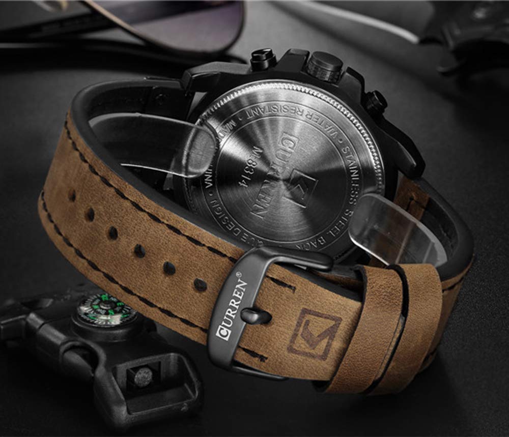 MASTOP Men's Military Chronograph Watch - Waterproof Leather Strap Quartz Watch with Date Display | Perfect for Outdoor Activities, Sports & Casual Wear