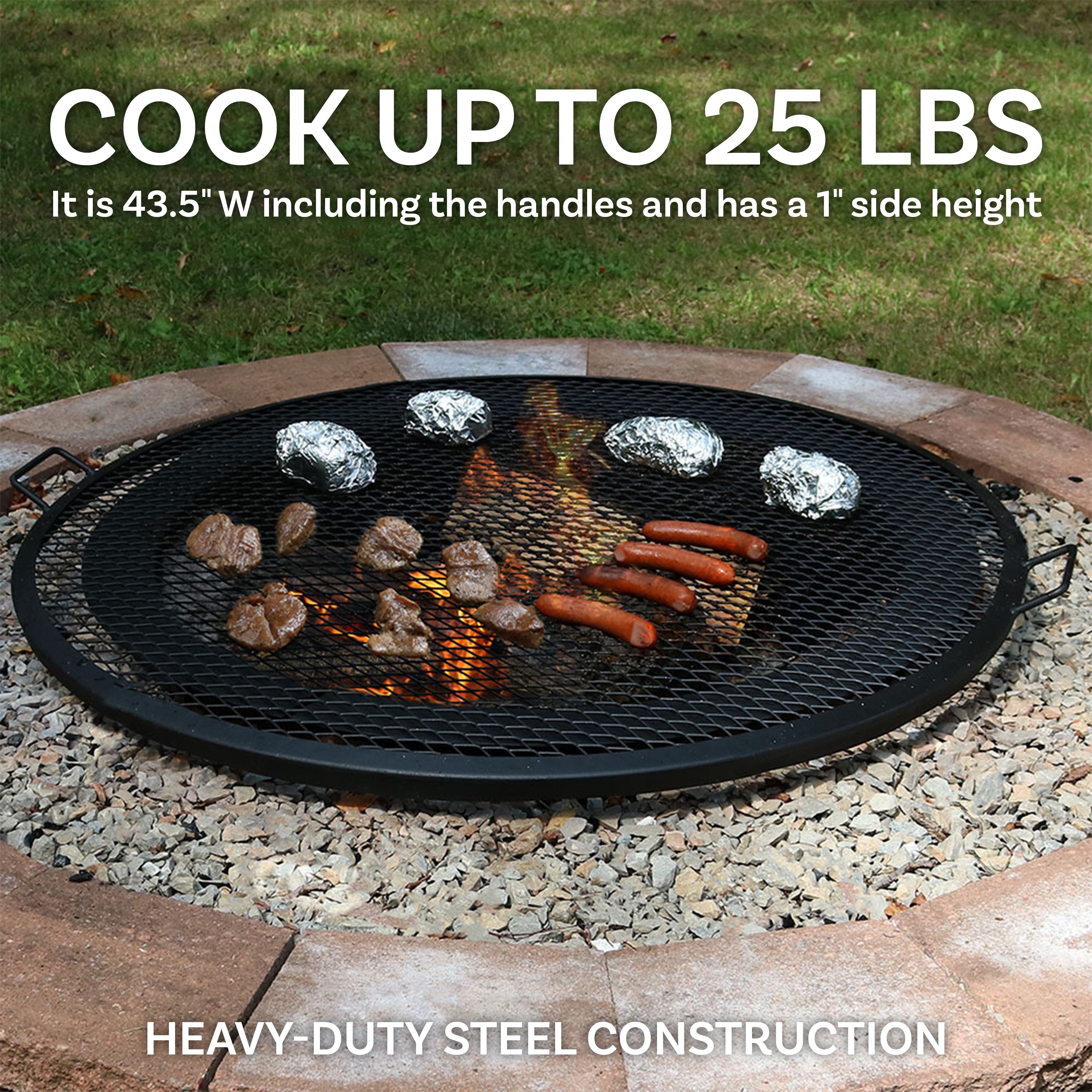 Sunnydaze X Marks Round Cooking Grate - Heavy Duty Campfire Grill for Outdoor BBQ, Picnics & Backyard Grilling - Perfect for Camping, Tailgating & Patio Parties