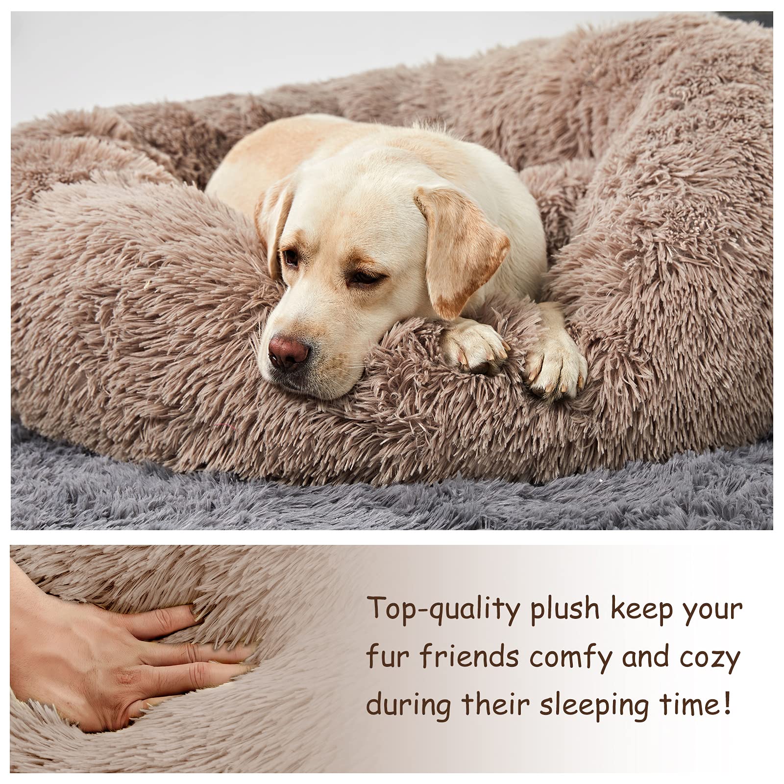 Washable Round Donut Dog Bed for Large Dogs - Soft & Comfy Calming Cuddler Pet Bed - Perfect for Anxiety Relief, Crate Training & Cozy Napping at Home