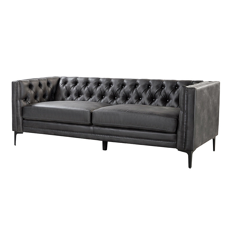 84'' Vegan Leather Tufted Sofa - Modern Faux Leather Couch for Living Room, Office & Lounge - Comfortable Mid-Century Style Sectional with Button Tufting