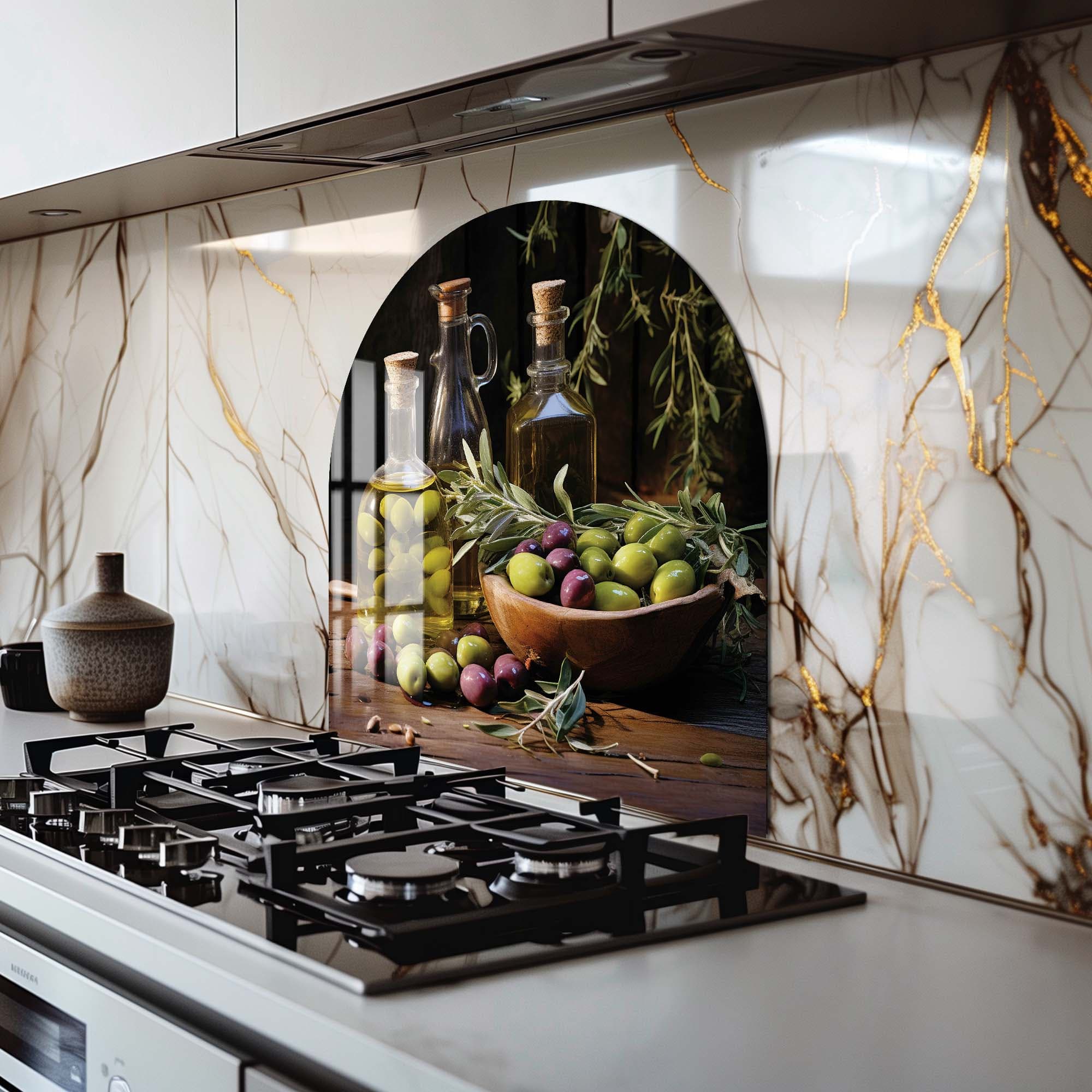 Premium Olive Oil Glass Splashback - Heat & Stain Resistant Kitchen Backsplash Panel - Perfect for Modern Kitchens, Restaurants & Food Prep Areas