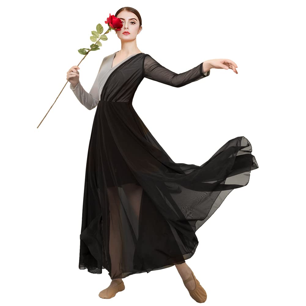 ROYAL SMEELA Women's Modern Contemporary Dance Dress - Long Sleeve Lyrical Dance Costume - Elegant Performance Dress for Ballet, Jazz & Stage Shows - Perfect for Recitals, Competitions & Dance Classes