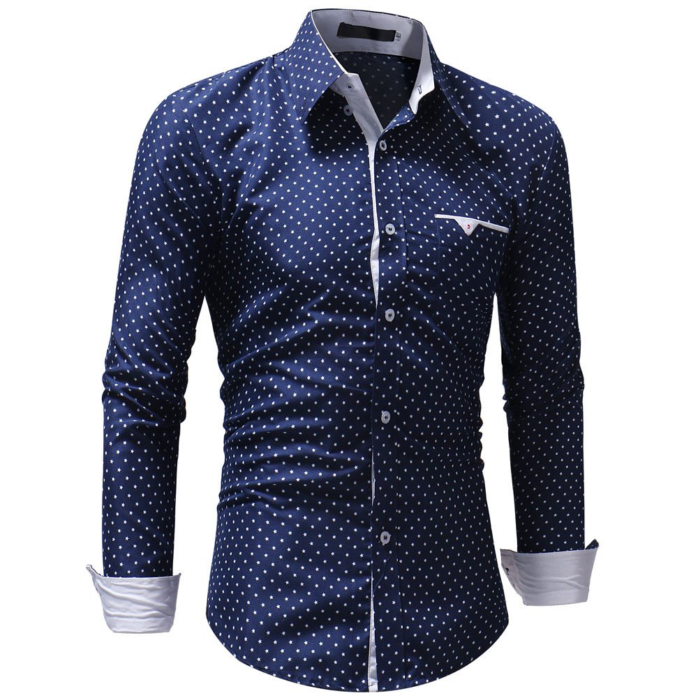 Men's Cotton Long Sleeve T-Shirt - Soft Comfortable Crew Neck Polka Dot Casual Top for Everyday Wear | Perfect for Work, Weekend & Layering