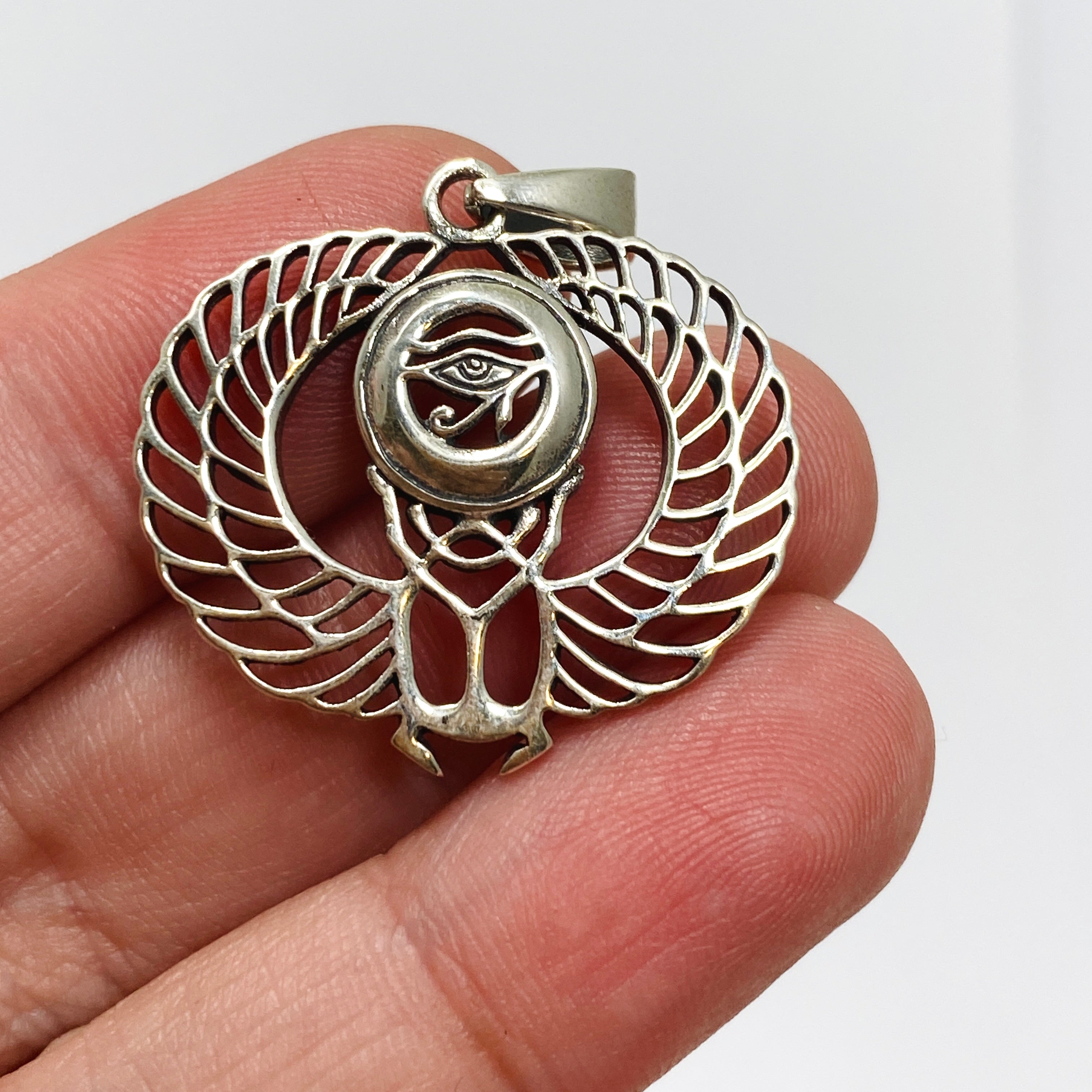 925 Sterling Silver Eye of Horus with Scarab Beetle Pendant - Egyptian Mythology Jewelry for Men & Women - Perfect for Spiritual Protection & Fashion Accessories