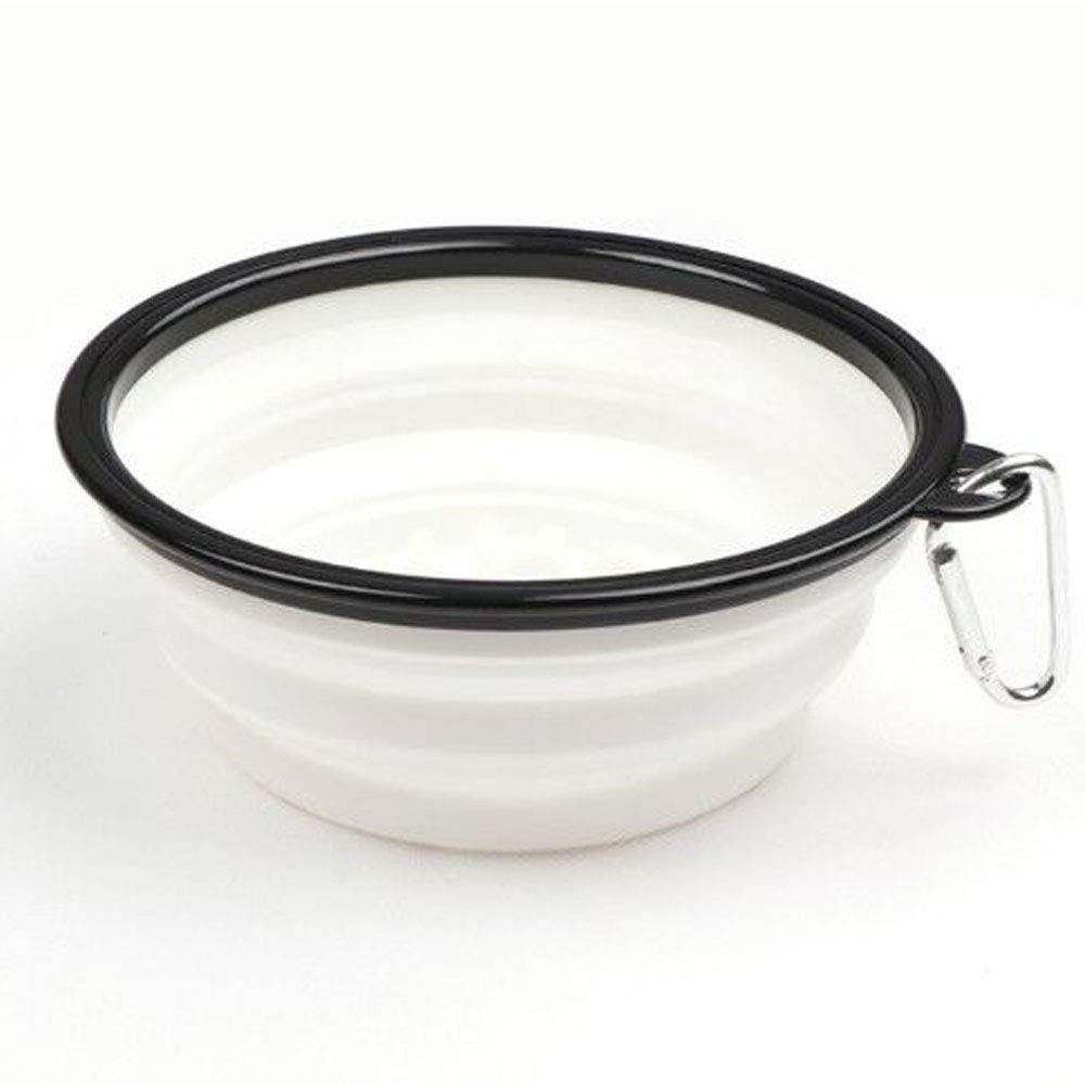 Portable Collapsible Travel Pet Bowl - Slow Feeder Dog & Cat Food Water Dish - Foldable Expandable Cup for Outdoor Hiking Camping - Large Size White Pet Feeding Accessory