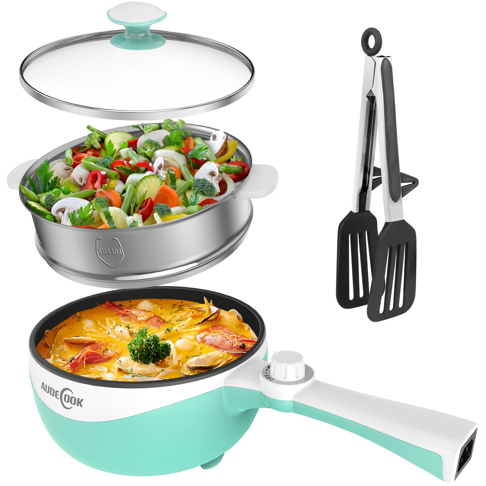 Audecook 1.7L Electric Hot Pot & Portable Skillet - Nonstick Mini Cooker with Adjustable Temperature for Noodles, Soup, Steak, Eggs & Oatmeal | Perfect for Dorm, Office, Travel & Small Kitchen Cooking