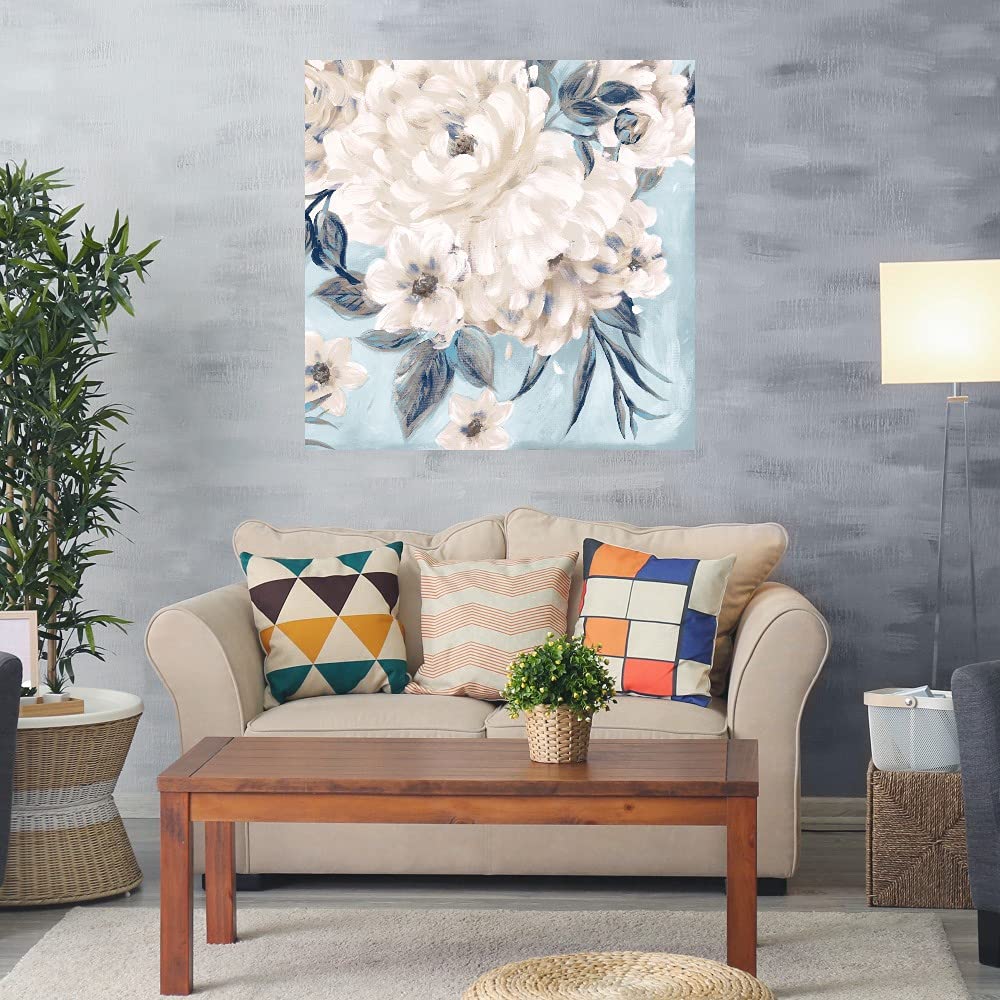 Indigo Romance Canvas Wall Art - 37x37 Inch Hand-Painted Fine Art Decor by Willowbrook - Perfect for Living Room, Bedroom, Office & More - Ready to Hang - Elevate Your Home & Workspace Decor