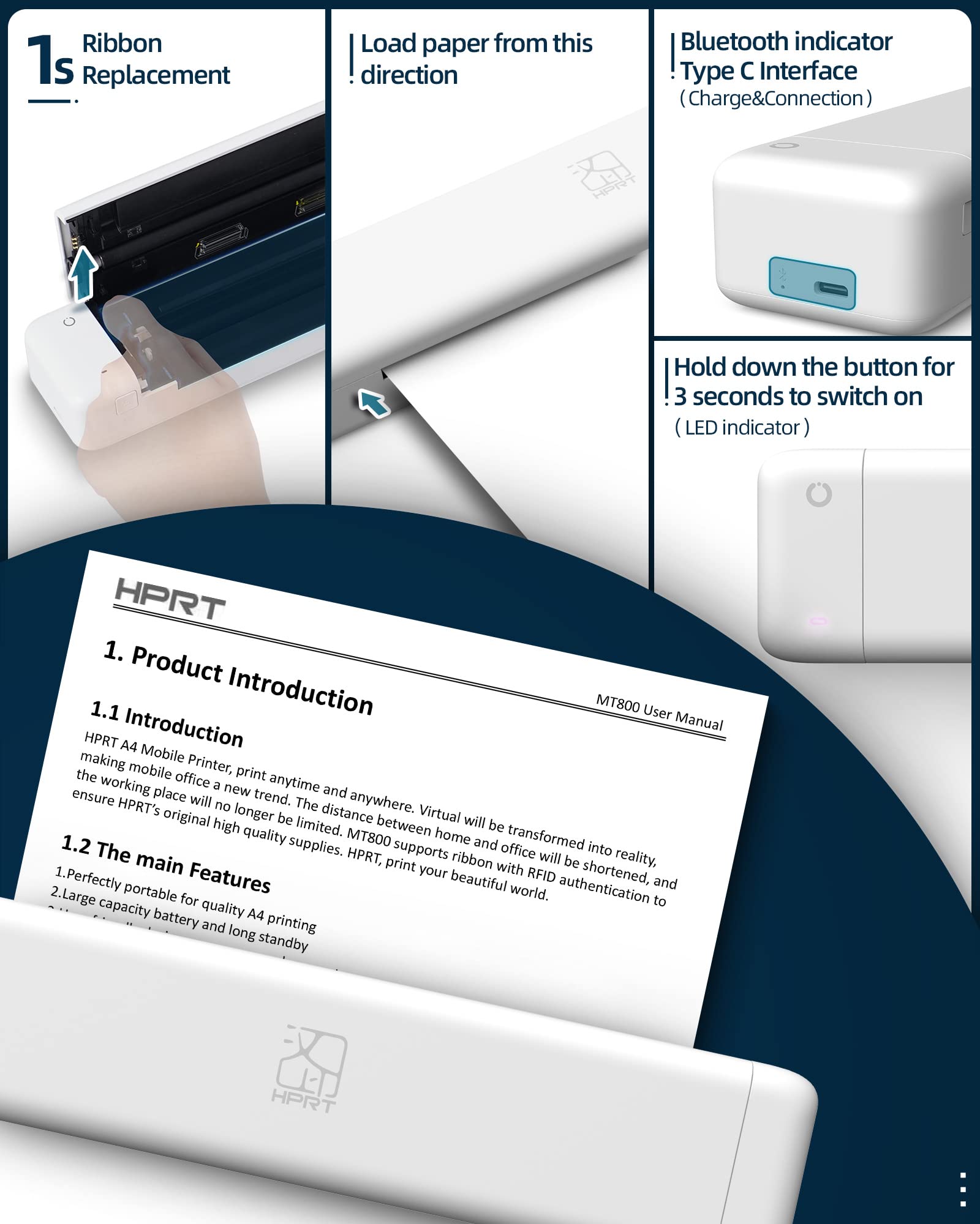 HPRT Wireless Portable Printer for Travel - Bluetooth Compatible with Android, iPhone & Laptop - Prints 8.5