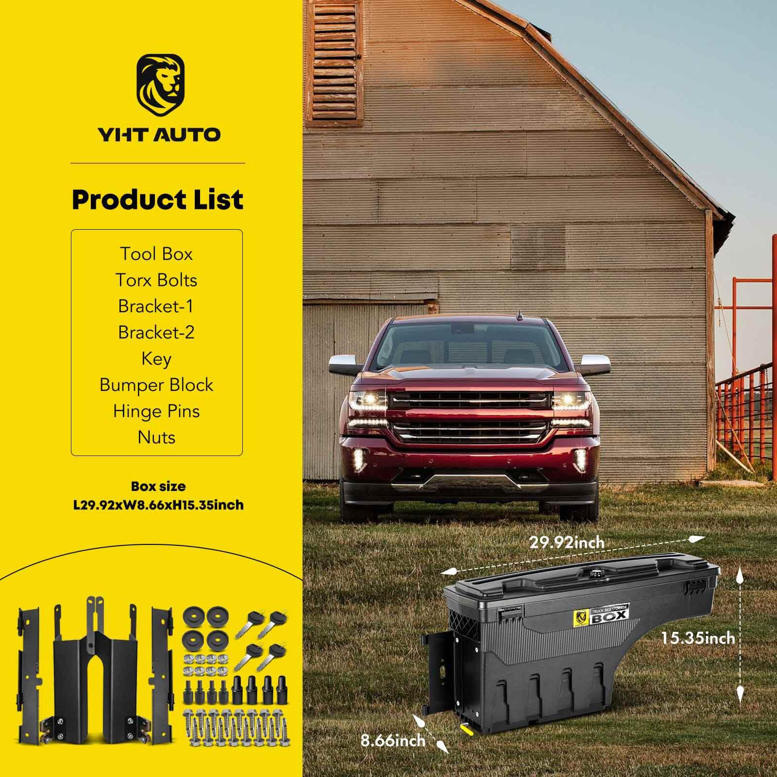 YHTAUTO Lockable Truck Bed Tool Box Set of 2 - Waterproof Swing Toolbox for 2015-2021 Ford F-150 (No Bed Rail) | Secure Storage for Tools, Equipment & Outdoor Gear | Perfect for Camping, Work Sites & Road Trips