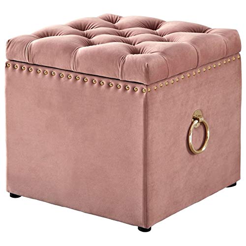 Blush Gold Velvet Storage Ottoman for Living Room & Bedroom