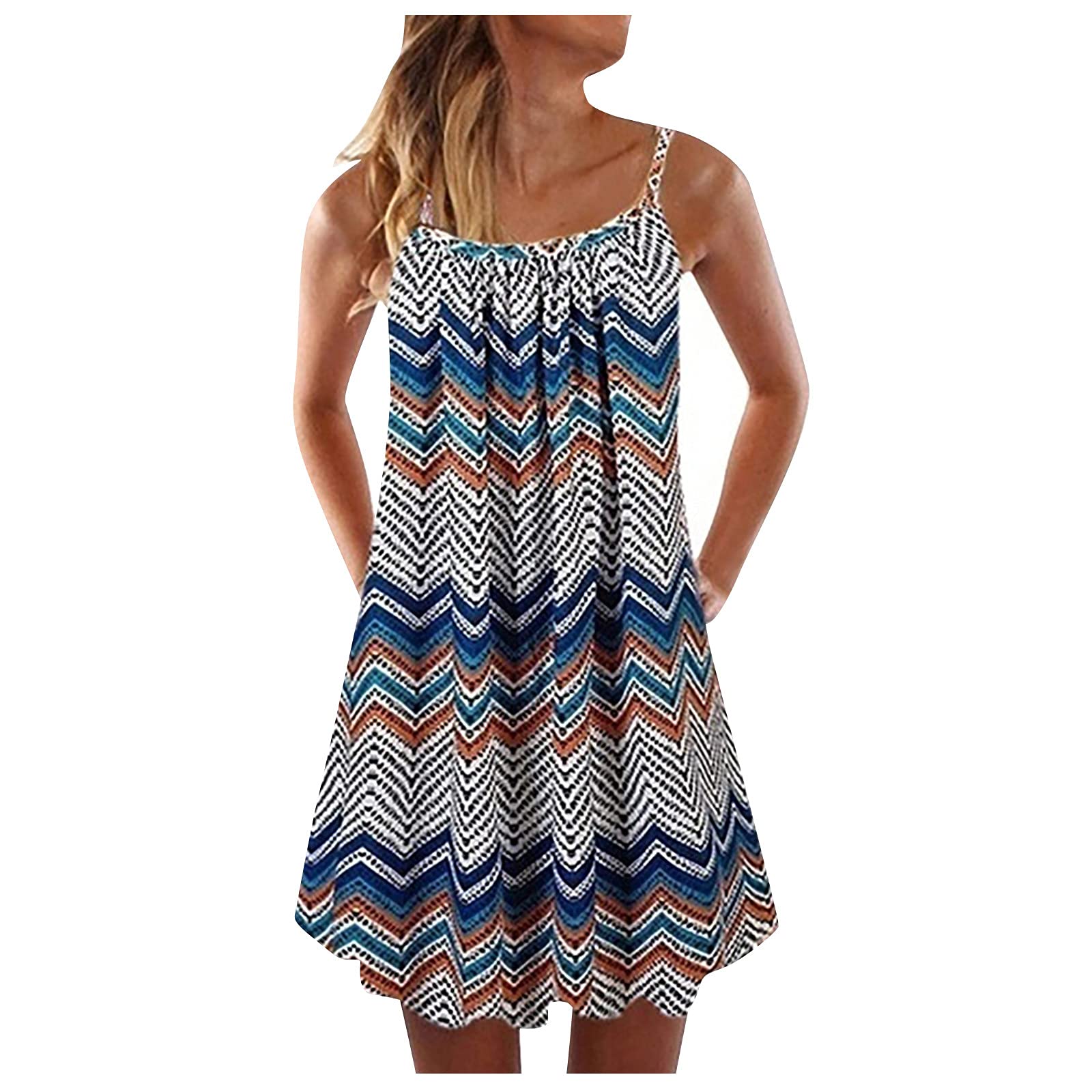 Women's Floral Print Sleeveless Backless A-Line Tank Dress - Summer O-Neck Party & Beach Wear for Outdoor Events, Vacations and Date Nights