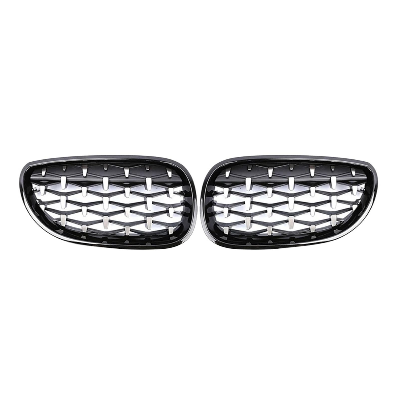 BMW E60 E61 5 Series (2003-2009) Diamond Mesh Front Grille - Silver Chrome Car Racing Grill with Transparent Design | Upgrade for Sporty Look & Enhanced Airflow | Perfect for Car Shows, Racing Events & Street Performance