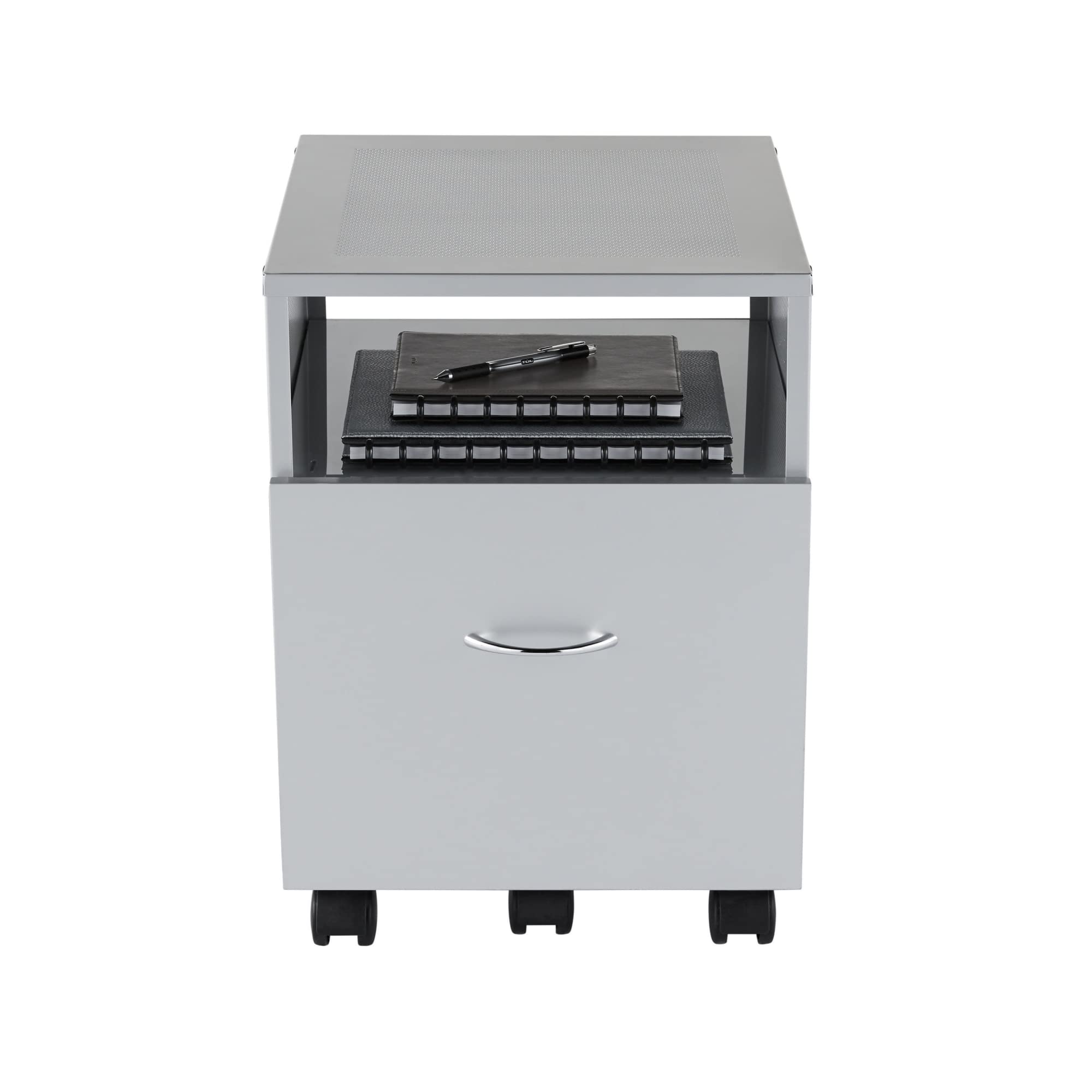 Realspace® Vista 20-Inch Metal Mobile File Storage Cart - Silver | Rolling File Organizer for Office, Home & Classroom | Compact File Cabinet with Wheels for Easy Mobility