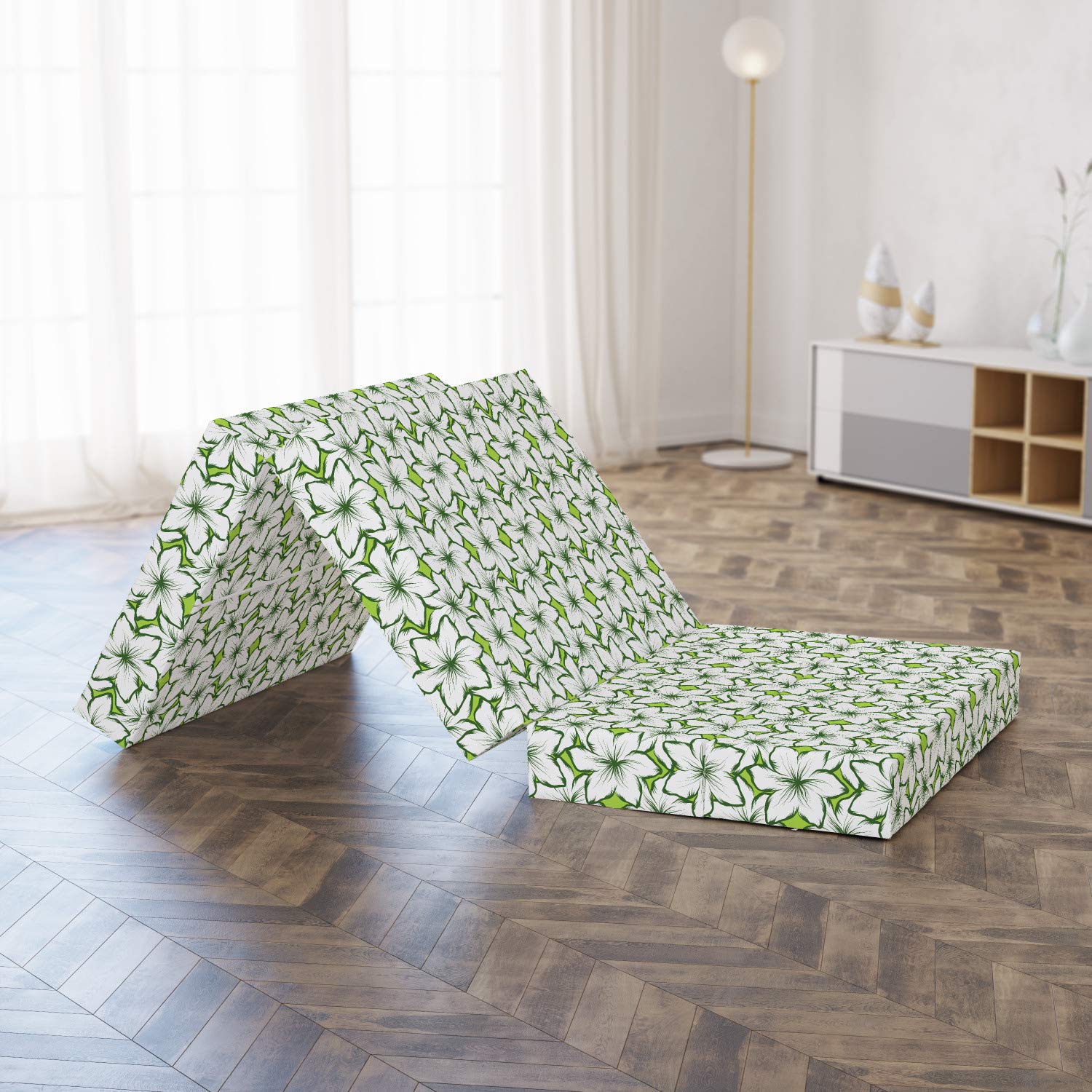 Ambesonne Floral Foldable Mattress - Nature Outline Flower Petals Design, 74.8