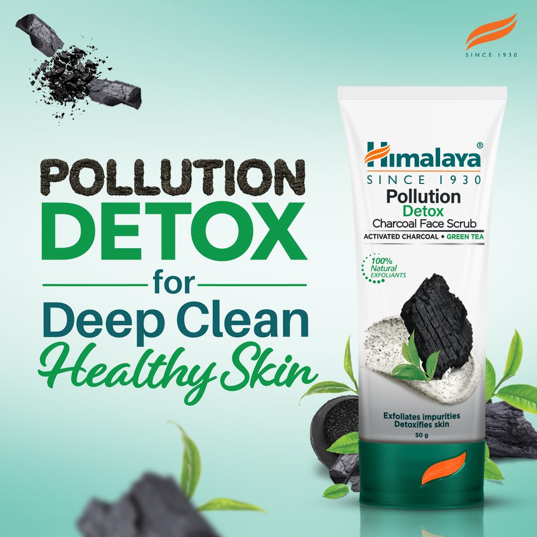Himalayan Pollution Detox Charcoal Face Scrub 100g - Deep Cleansing & Exfoliating for Acne, Blackheads & Oily Skin - Perfect for Daily Skincare Routine & Post-Workout Refresh