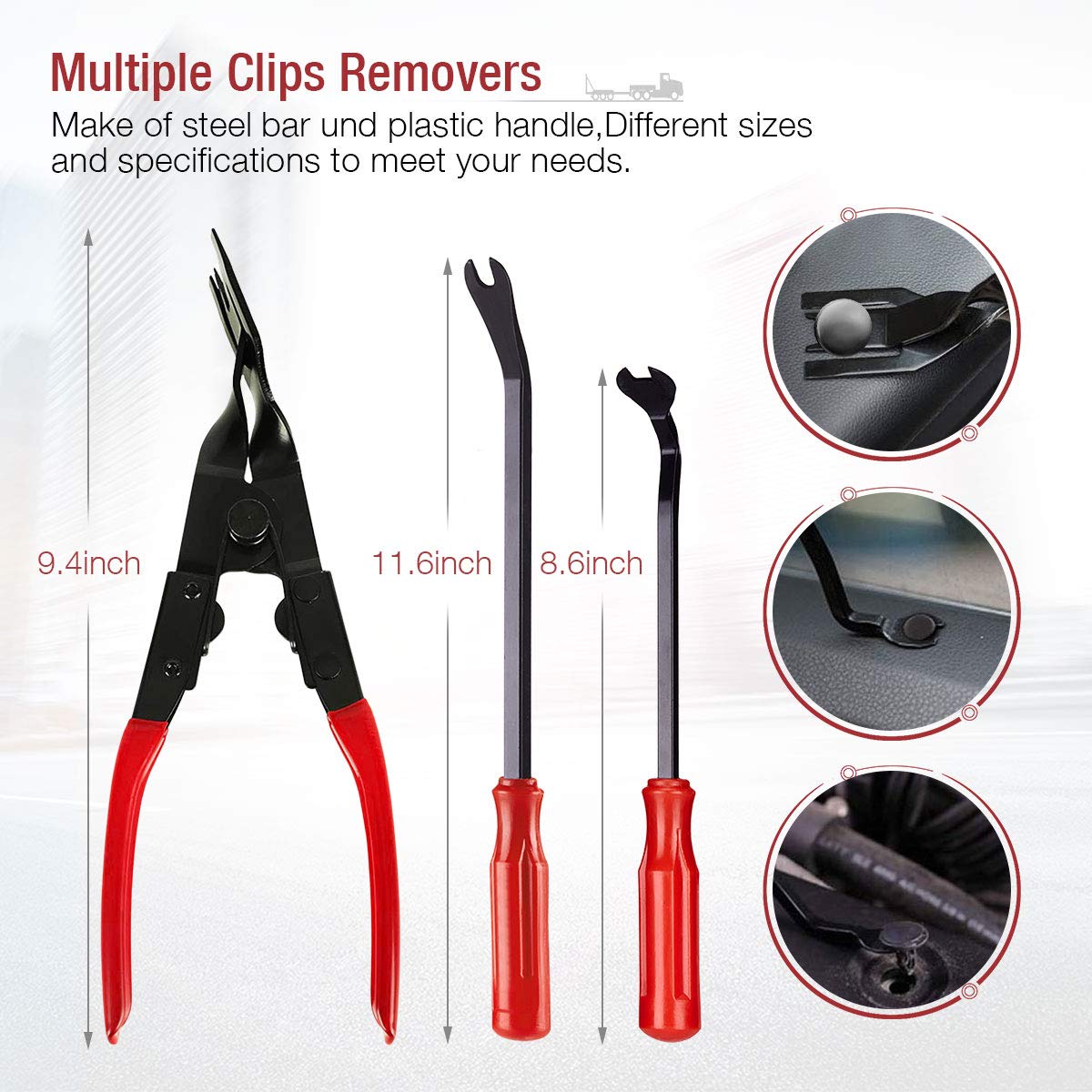 BYNIIUR Automotive Trim Removal Tool Kit - Fastener Remover, Plastic Pry Tools for Car Door Panels & Radio Clips - Red | Professional Auto Interior Repair & DIY Installation Accessories