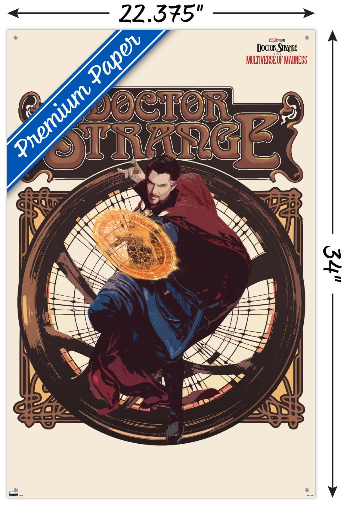 Marvel Doctor Strange in the Multiverse of Madness Wall Poster - 22.37x34 Inch Premium Solo Movie Poster with Push Pins - Perfect for Bedroom, Game Room & Home Theater Decor