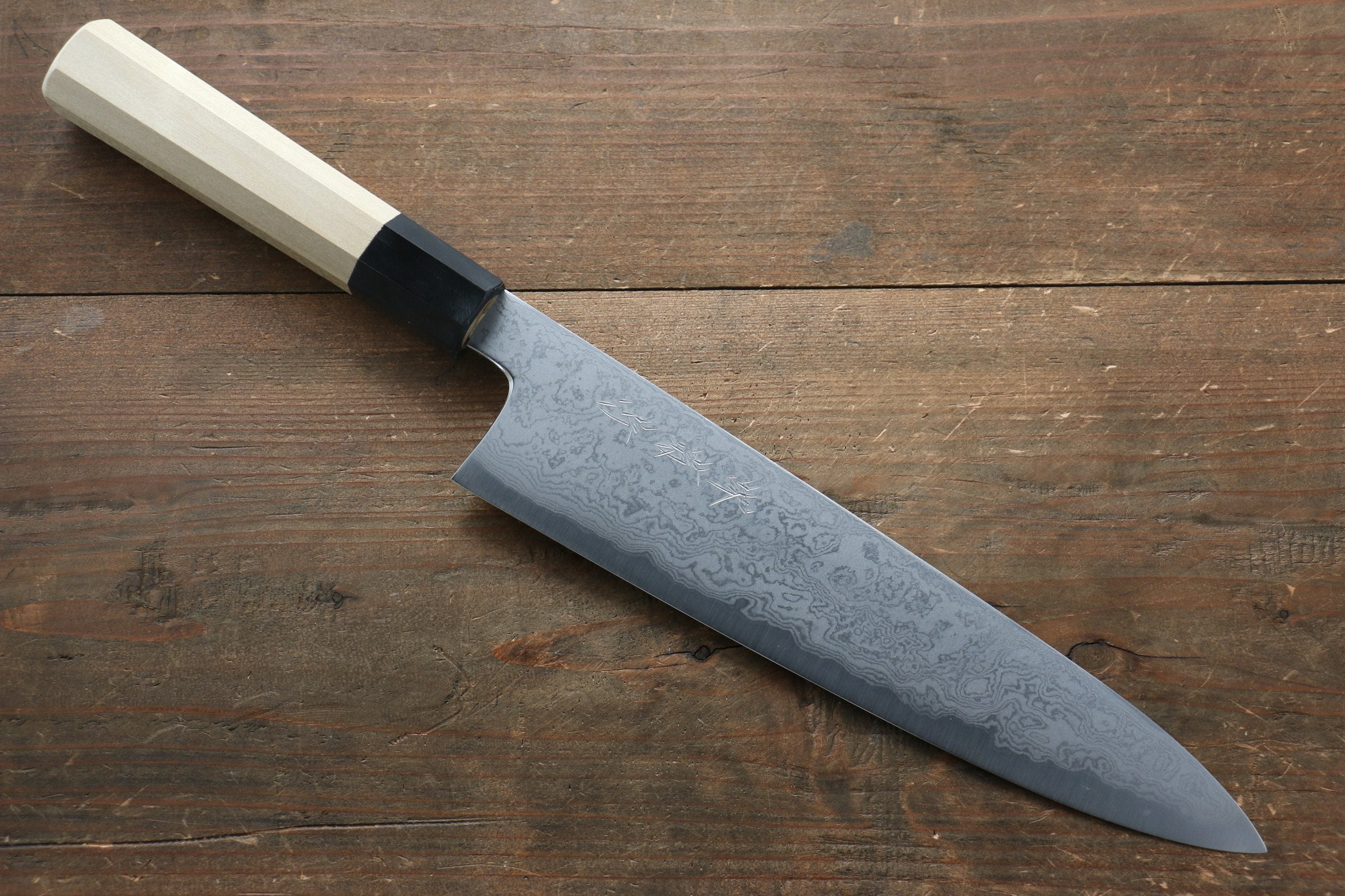 Premium Kikumori Blue Steel No.1 Damascus Gyuto Chef Knife 240mm - Japanese Magnolia Wood Handle - Perfect for Sushi, Meat Slicing & Professional Kitchen Use