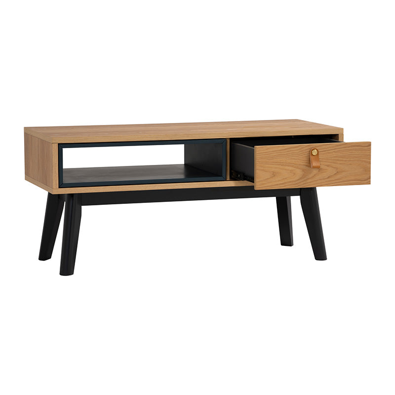 Modern 100cm CASTOR Coffee Table in Natural, Navy Blue & Black - Perfect for Living Room, Office, and Lounge Decor