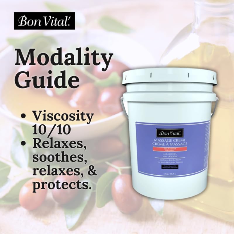 Bon Vital' Deep Tissue Massage Cream - 5 Gallon Pail | Professional Massage Therapy Lotion for Muscle Relaxation, Pain Relief & Injury Recovery | Ideal for Sports Massage, Physical Therapy & Home Use