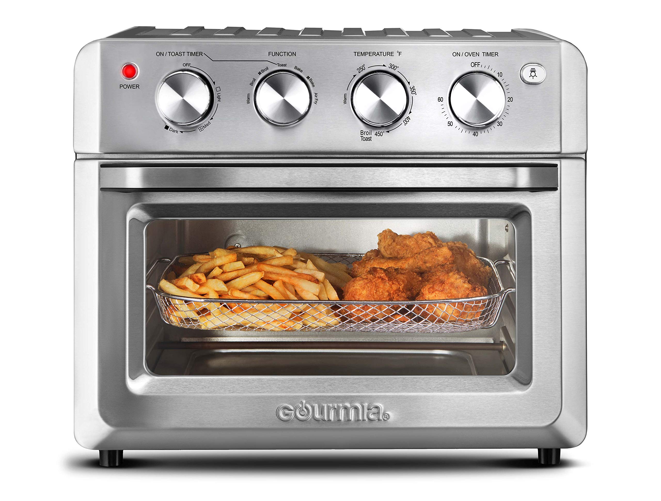 Gourmia 7-in-1 Air Fryer Toaster Oven Combo - 1550W Convection Countertop Oven with 19.8L Capacity, Includes Air Fryer Basket & Oven Rack (Model GTF7580) - Perfect for Baking, Roasting, Air Frying & Family Cooking