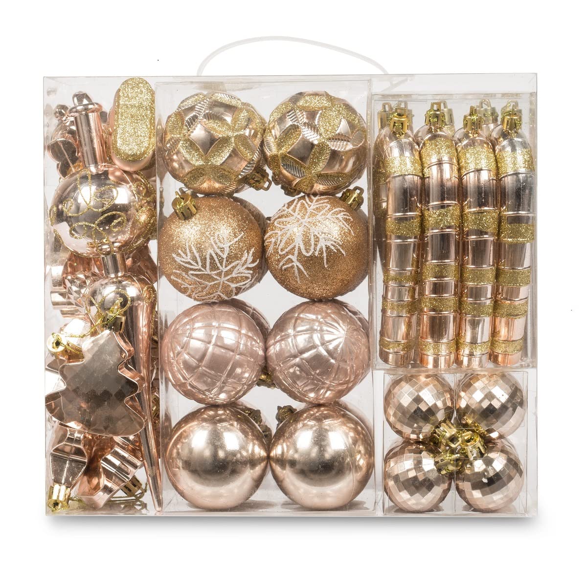 54-Piece Assorted Christmas Ornament Set - Shatterproof Champagne Baubles for Tree Decorations in Elegant Gift Box | Perfect for Holiday Home Decor, Xmas Party & Festive Gift Giving