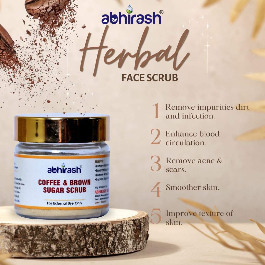ABHIRASH HERBS Coffee Brown Sugar Scrub - 50g Exfoliating Face & Body Scrub for Soft Skin - Natural Skincare for Dry Skin & Cellulite Reduction - Perfect for Spa Day & Self Care Routine