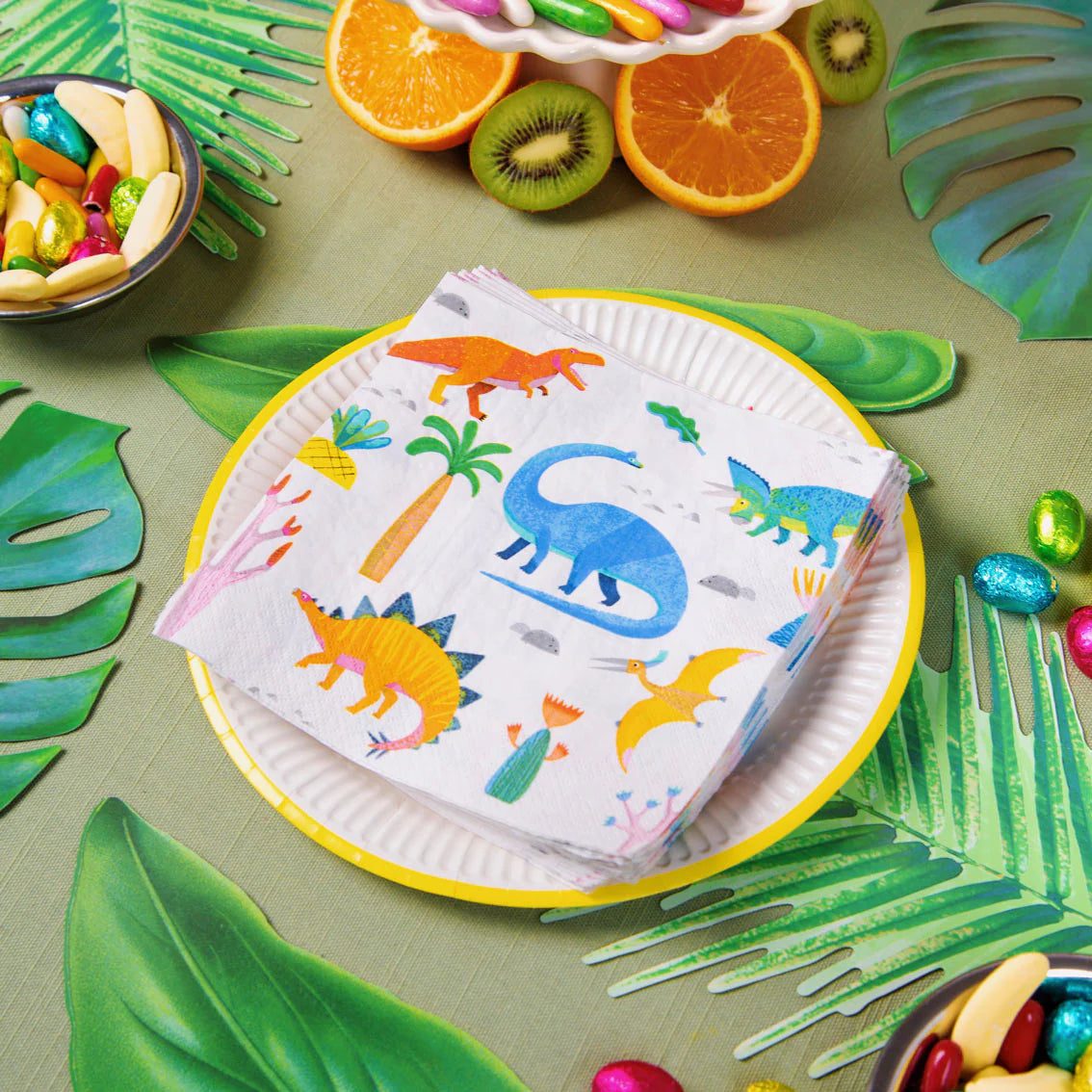 Dinosaur Party Napkins - Pack of 20 Colorful Dinosaur Themed Paper Napkins for Birthday Parties, Baby Showers & Kids Events