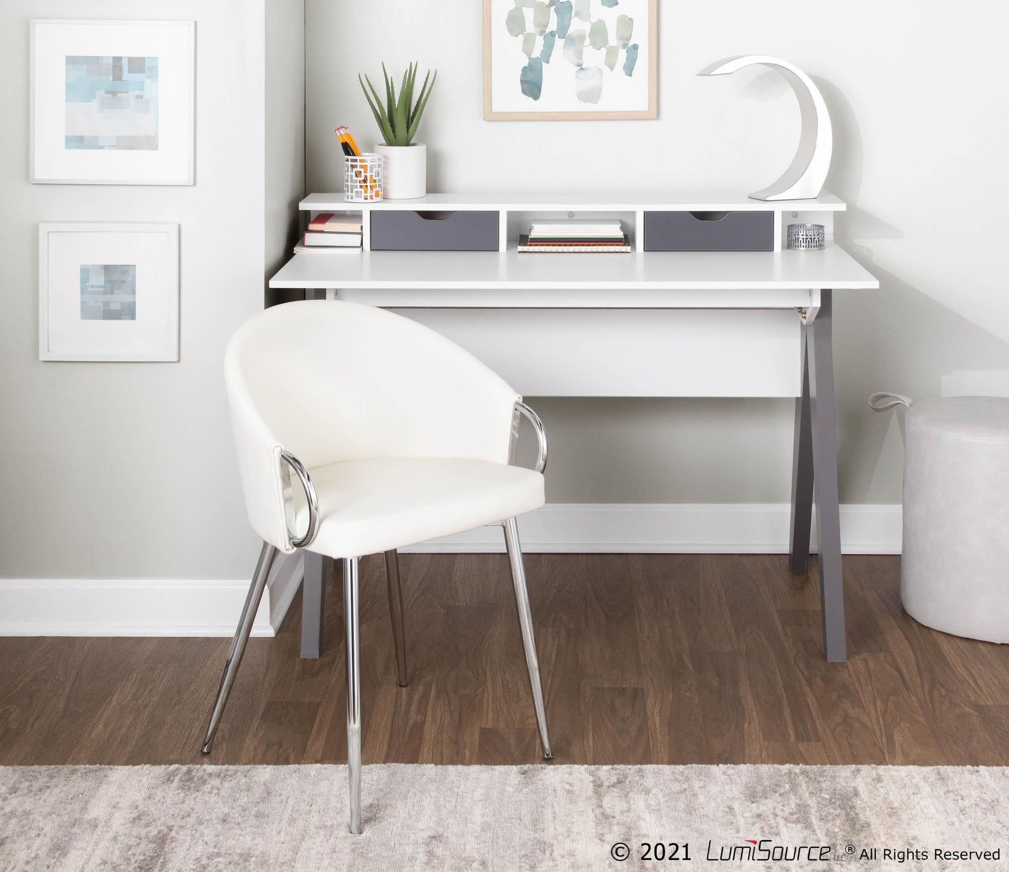 LumiSource Wishbone White Desk - Modern Home Office & Computer Desk with Drawers, Compact Writing Desk for Small Spaces, Bedroom & Gaming Setup - Perfect for Remote Work, Study & PC Gaming Stations